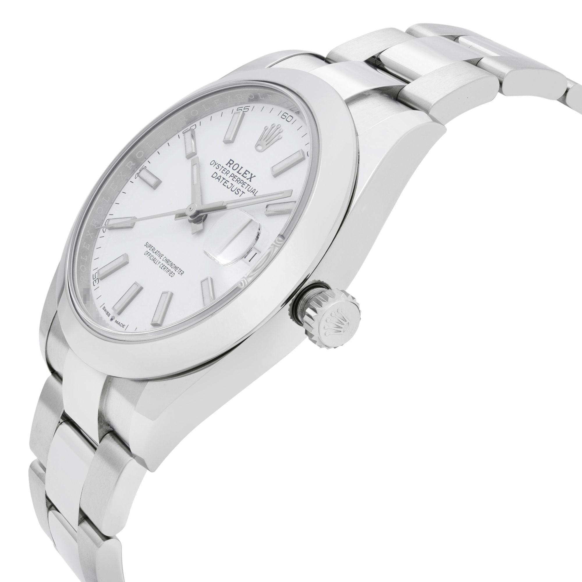 Rolex Datejust 41 Steel White Index Dial Smooth Bezel Automatic Men Watch 126300