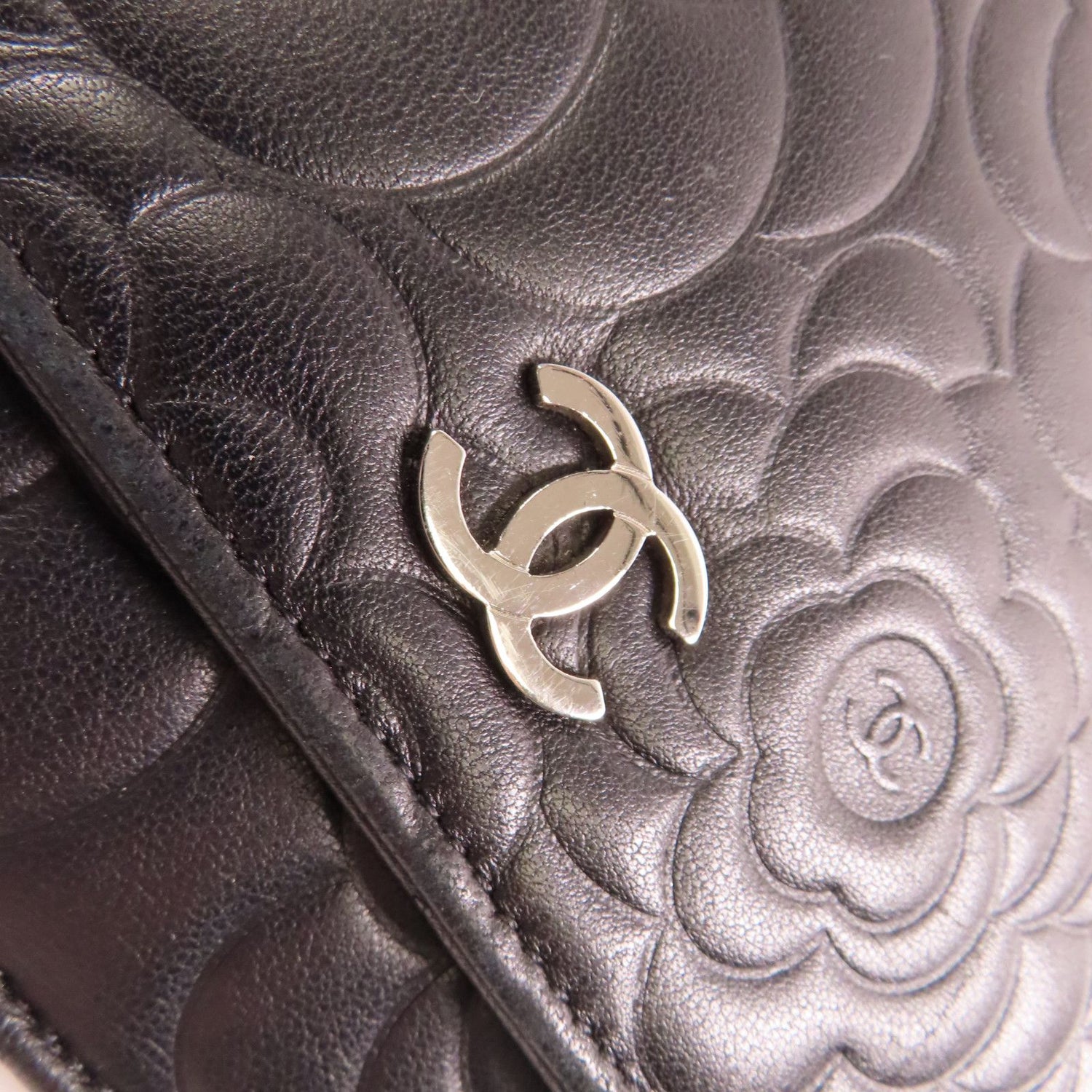 Chanel Lambskin Camellia Embossed Wallet on Chain WOC