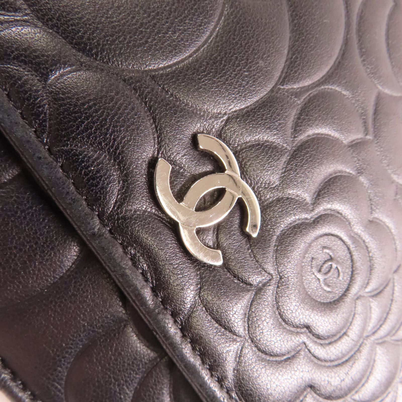 Chanel Lambskin Camellia Embossed Wallet on Chain WOC