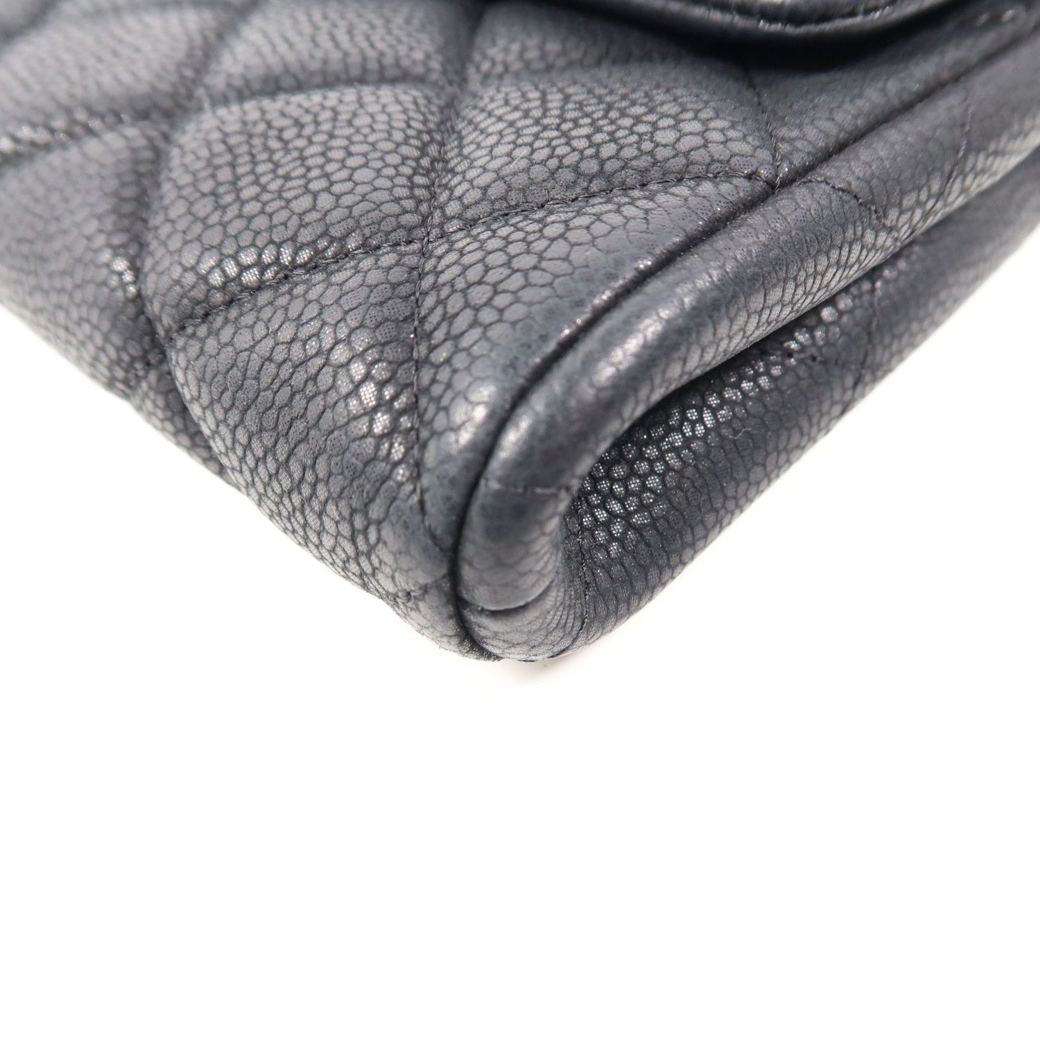 Chanel Black Cowhide Leather Clutch With Chain Silver Cross Shoulder Back Bag Calfskin (cowhide)