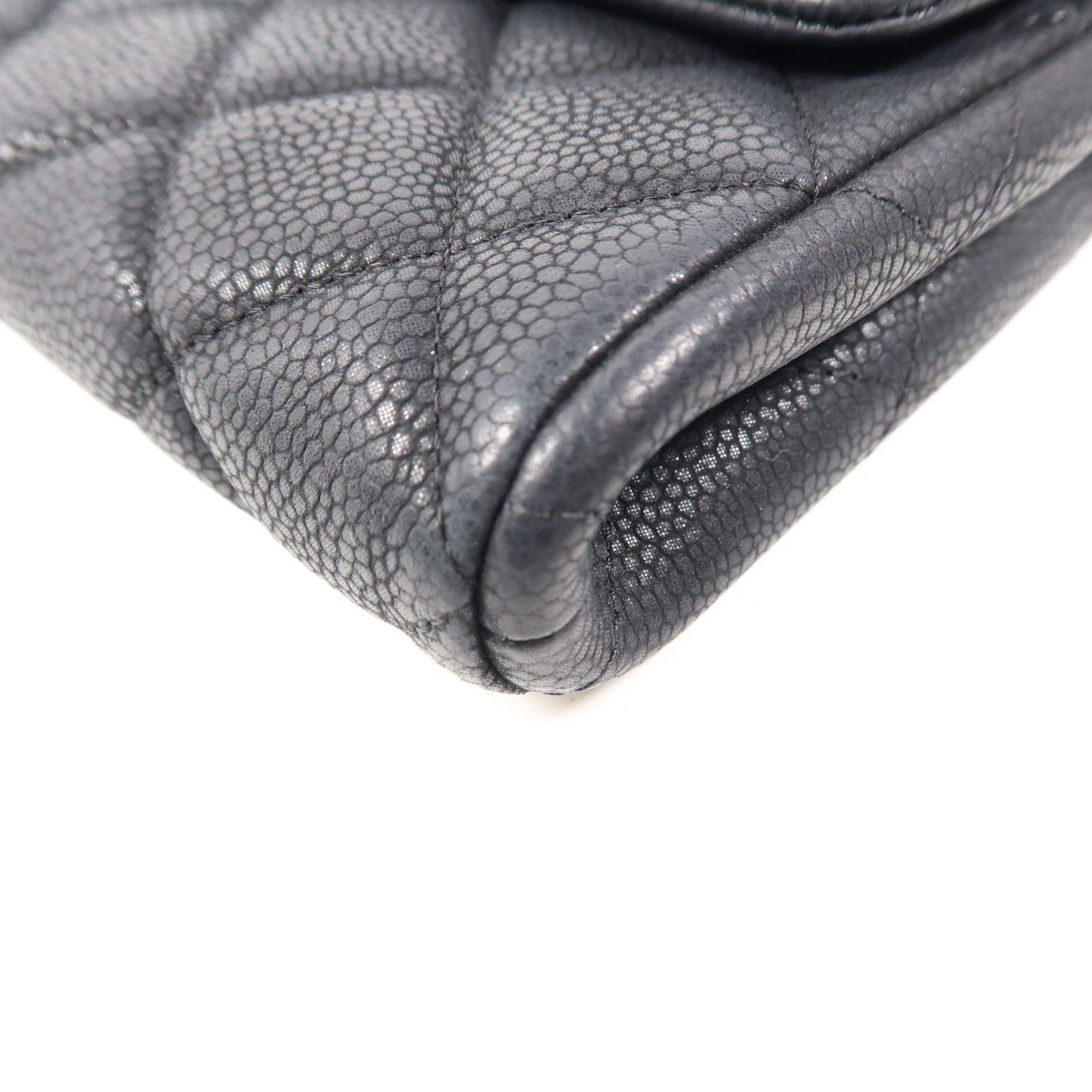 Chanel Black Cowhide Leather Clutch With Chain Silver Cross Shoulder Back Bag Calfskin (cowhide)