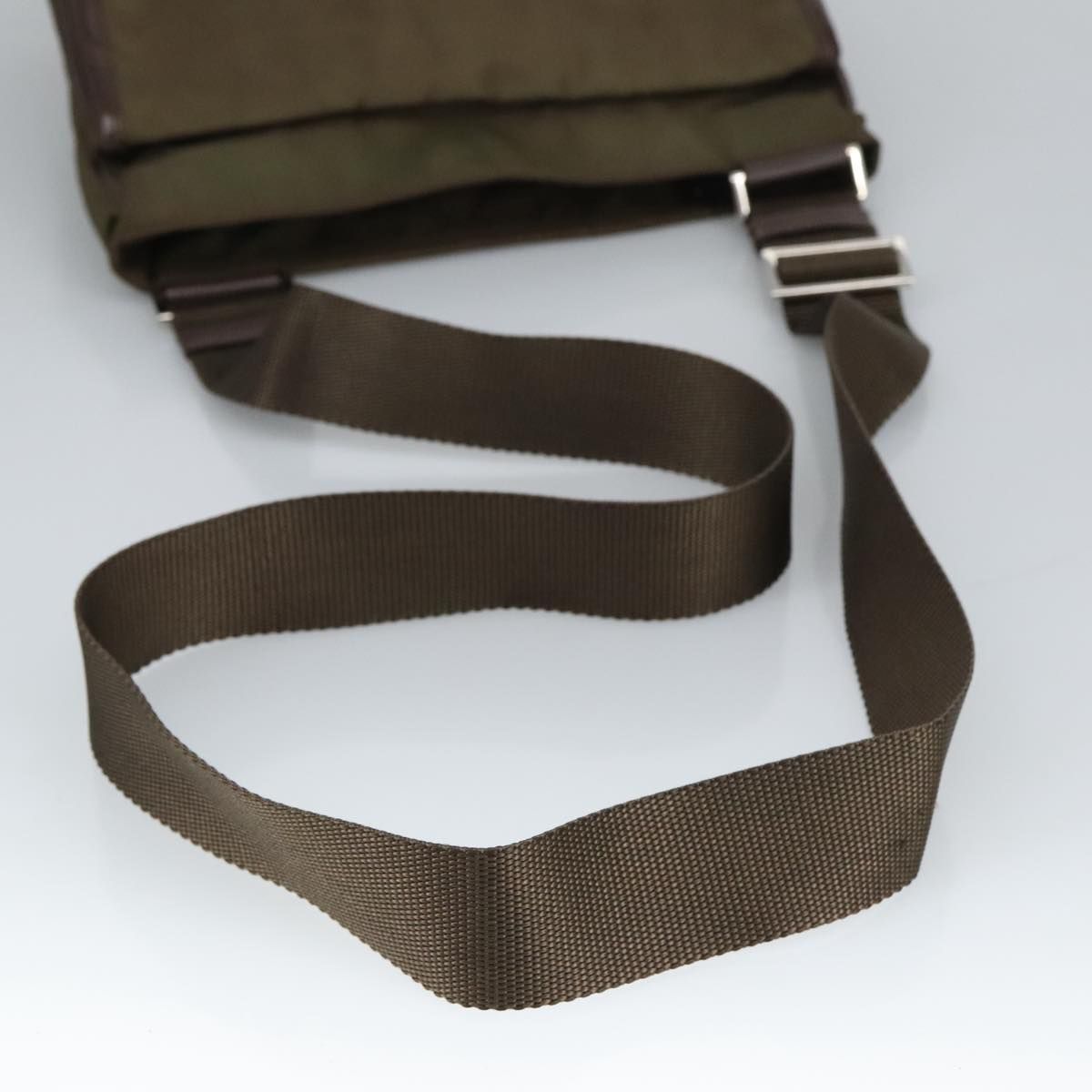 Prada Shoulder Bag Nylon Khaki Brown Silver Auth