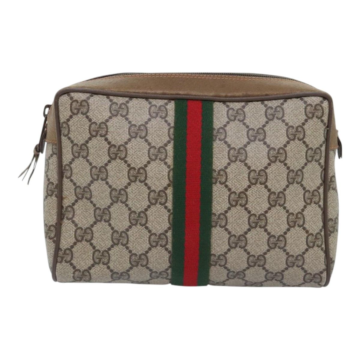 Gucci Gg Supreme Web Sherry Line Clutch Bag Pvc Beige Red 89 01 012 Auth