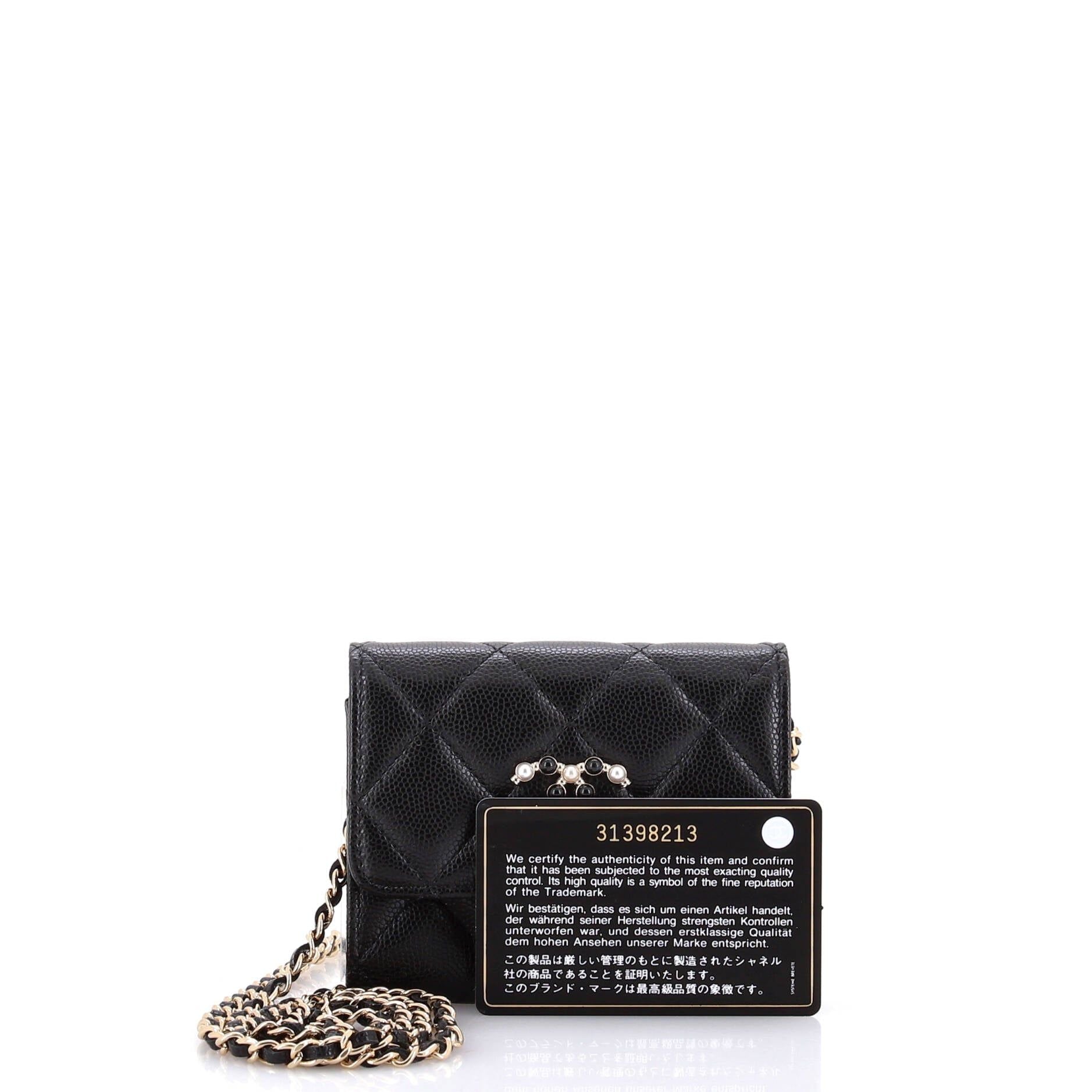 Chanel Coco Candy Card Holder On Chain Quilted Caviar
