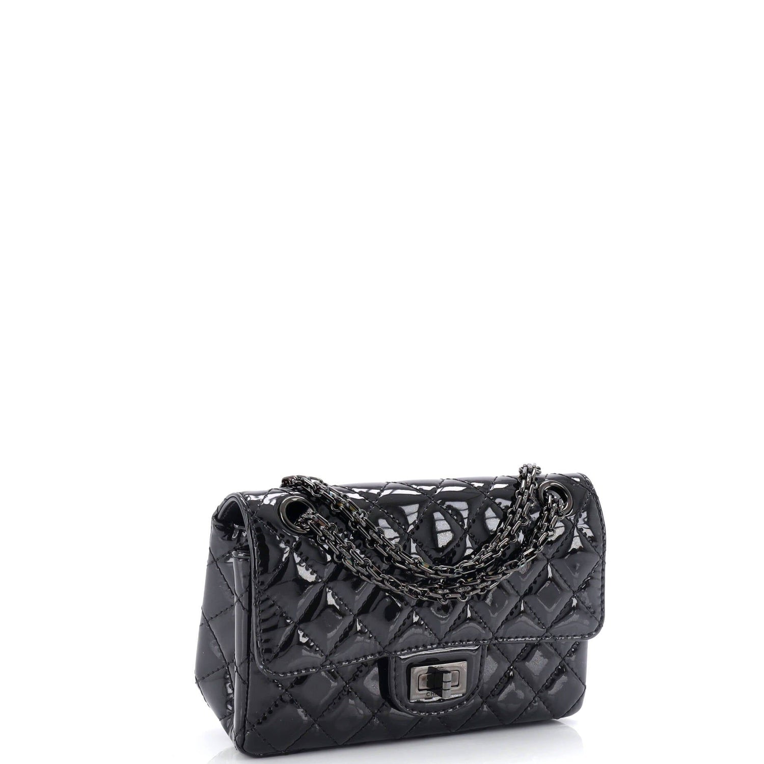 Chanel So Black Reissue 2.55 Flap Bag Quilted Patent Mini