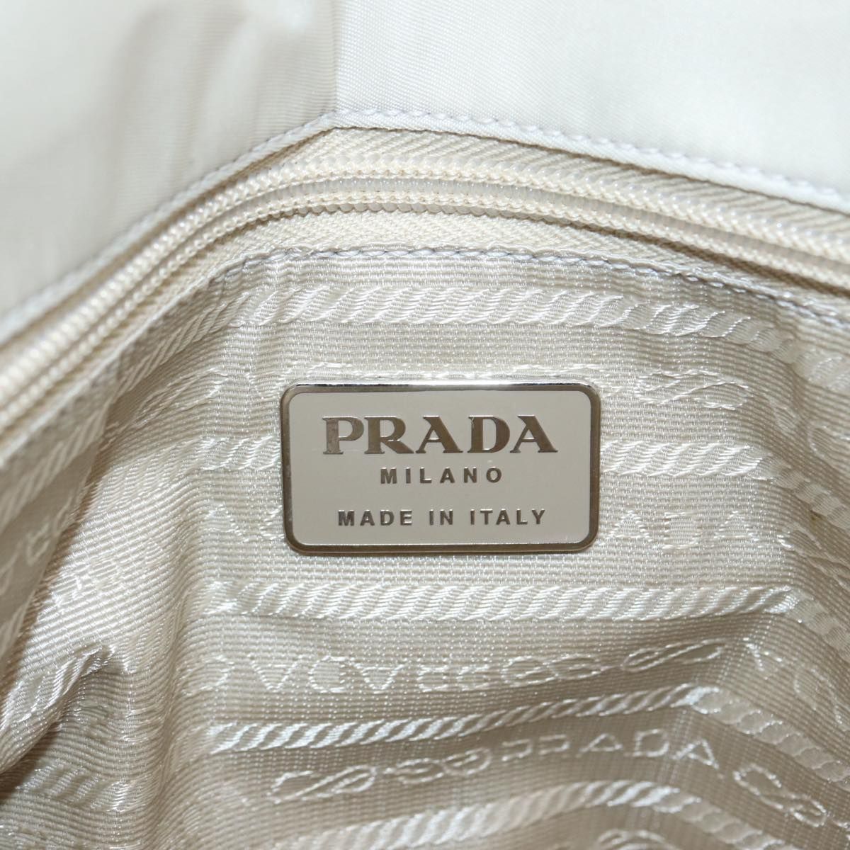 Prada Hand Bag Nylon Beige Silver Auth