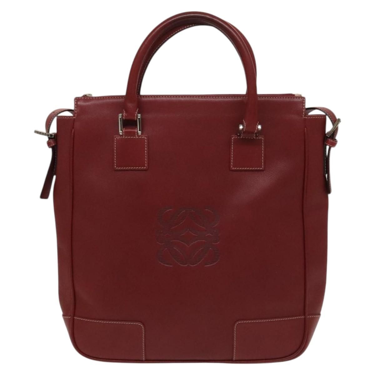Loewe Anagram Hand Bag Leather 2way Red Silver Auth