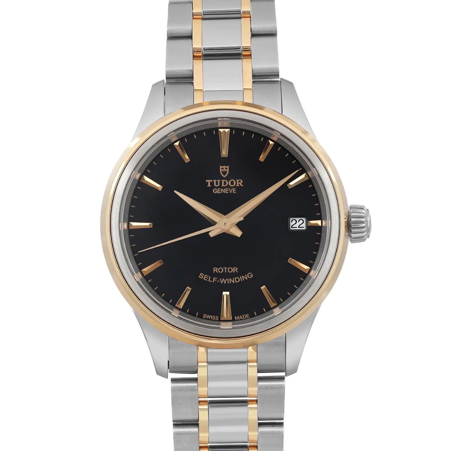 Tudor Style 34mm Gold Steel Black Dial Ladies Automatic Ladies Watch 12303-0003