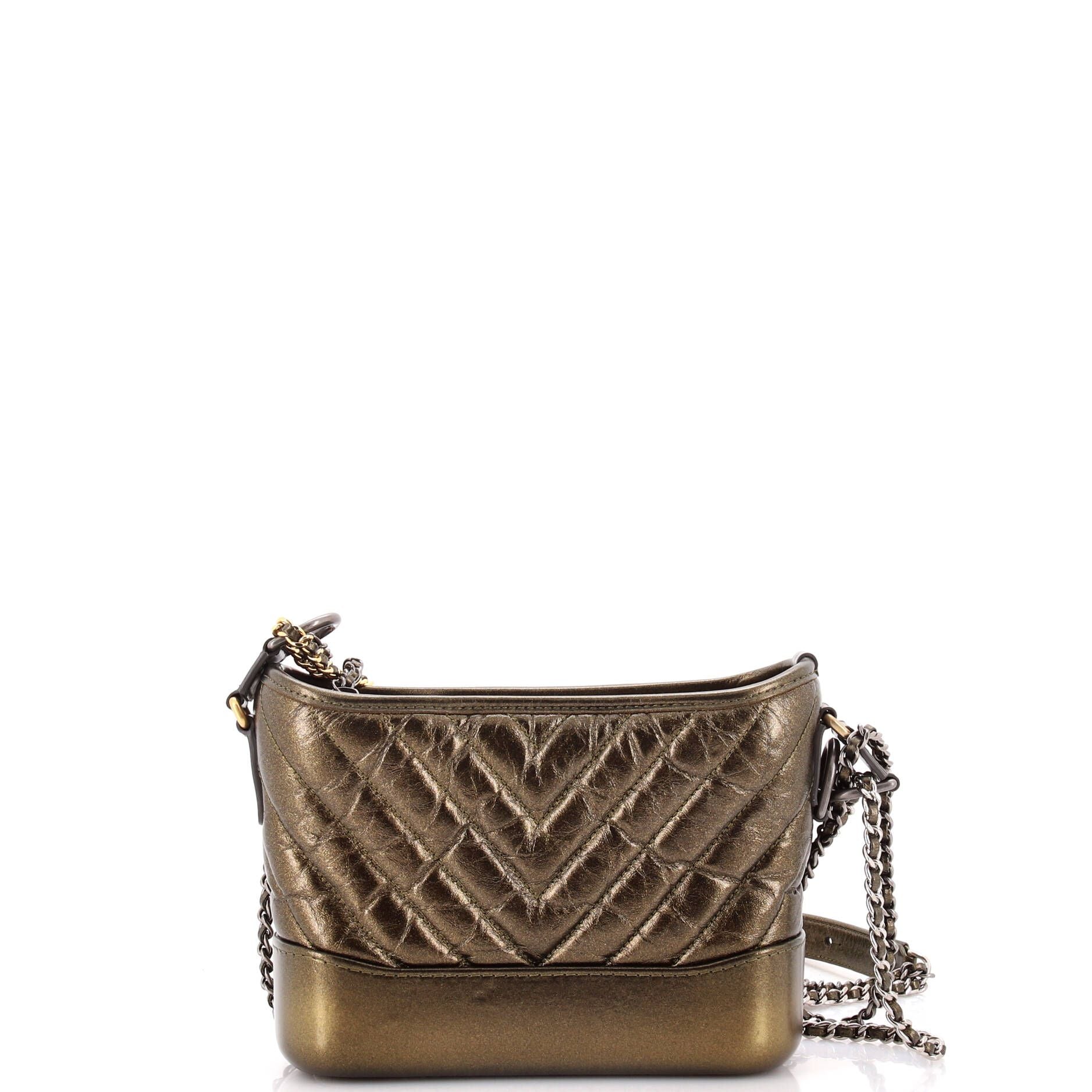 Chanel Gabrielle Hobo Chevron Metallic Aged Calfskin Small