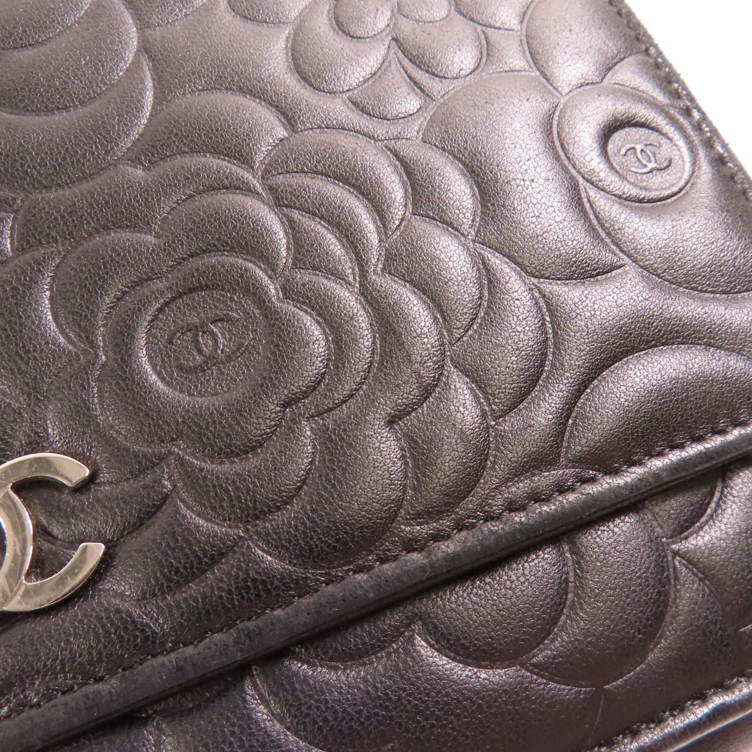 Chanel Lambskin Camellia Embossed Wallet on Chain WOC