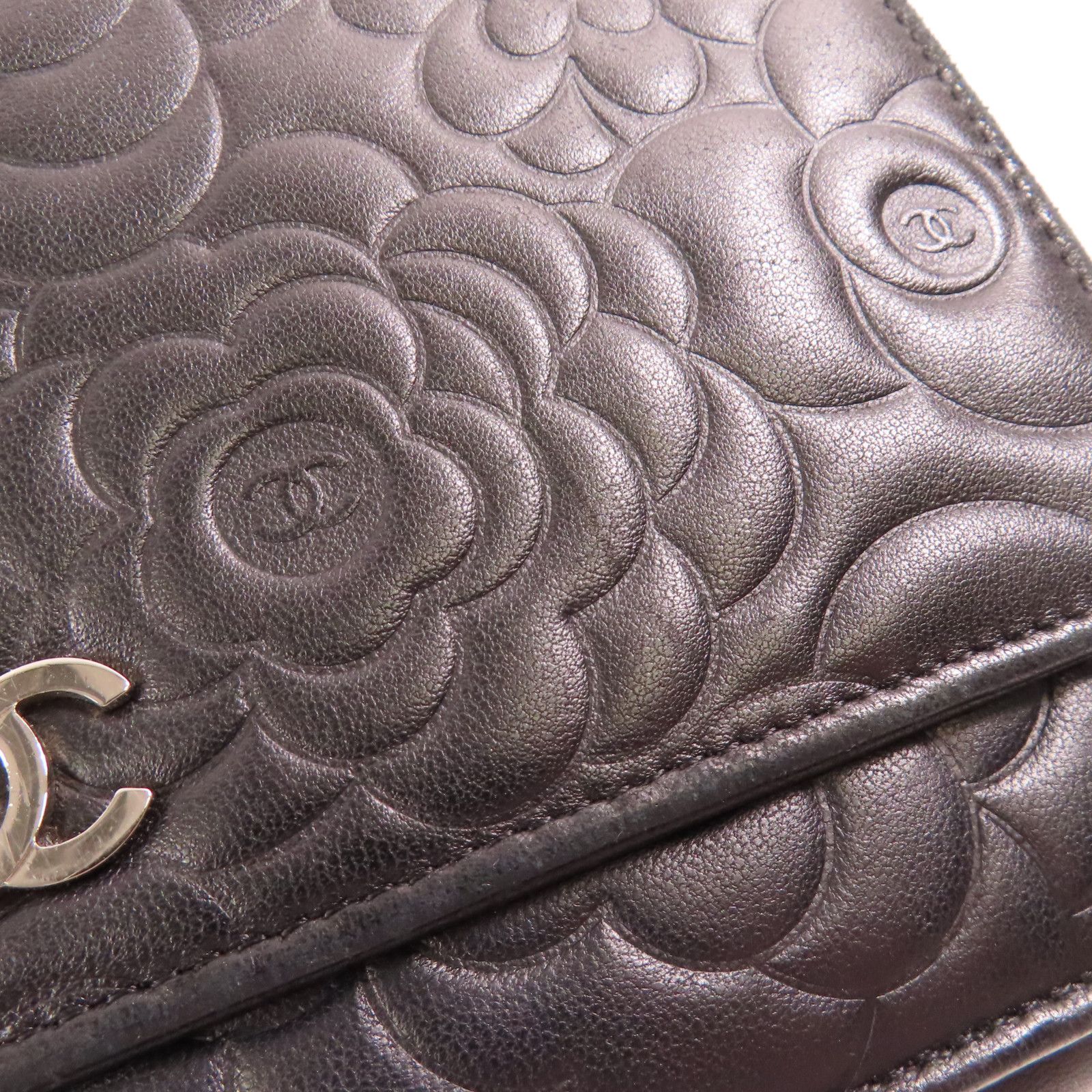 Chanel Lambskin Camellia Embossed Wallet on Chain WOC