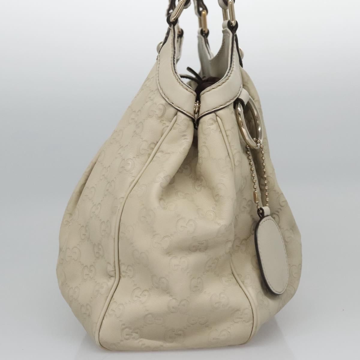 Gucci Gg Canvas Guccissima Hand Bag Leather White Gold 211944 Auth