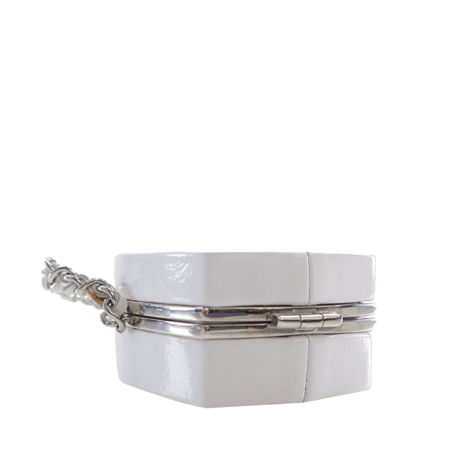 Chanel Patent Goatskin Make-up Box Clutch With Chain White