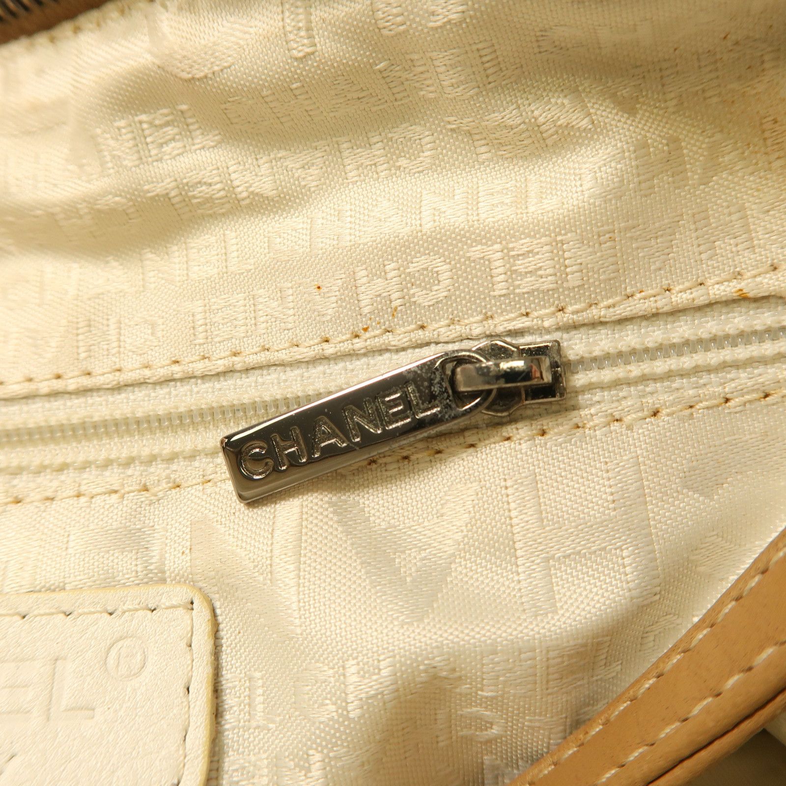 Chanel Brown Beige Lacquered Leather Bag Lambskin