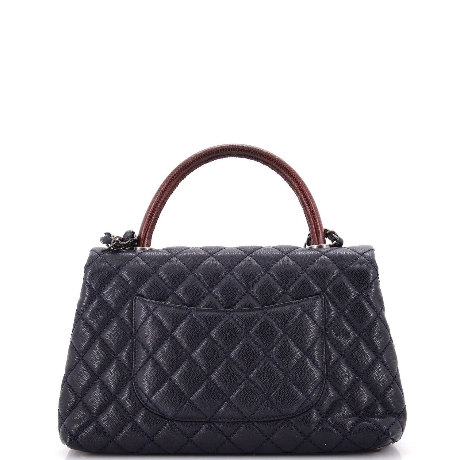 Chanel Coco Top Handle Bag Quilted Caviar With Lizard Small