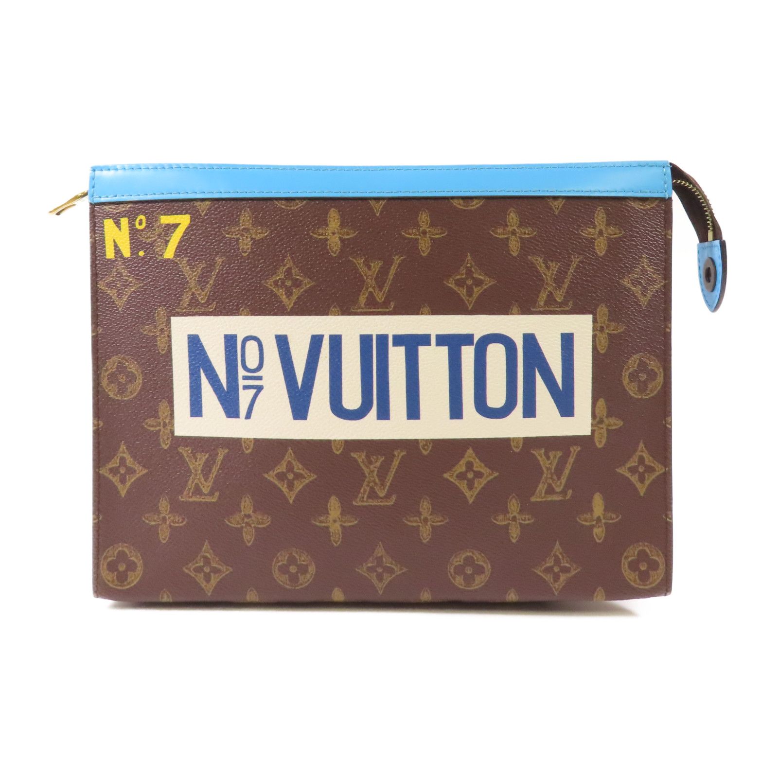 Louis Vuitton Monogram Pochette Voyage Mm Gold Hand Bag Brown/blue Business Bag Clutch Bag M 81204