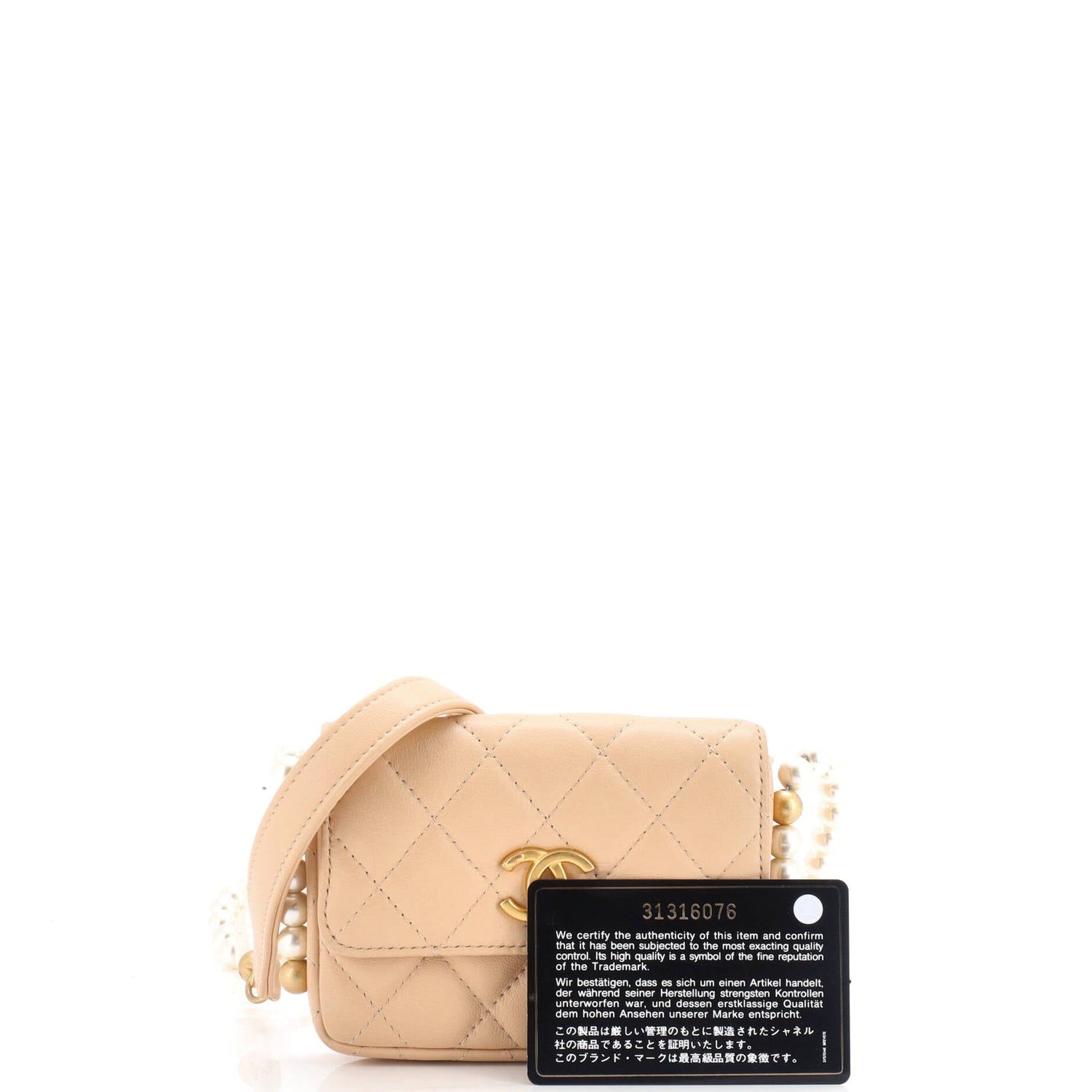 Chanel About Pearls Flap Card Holder With Chain Quilted Calfskin
