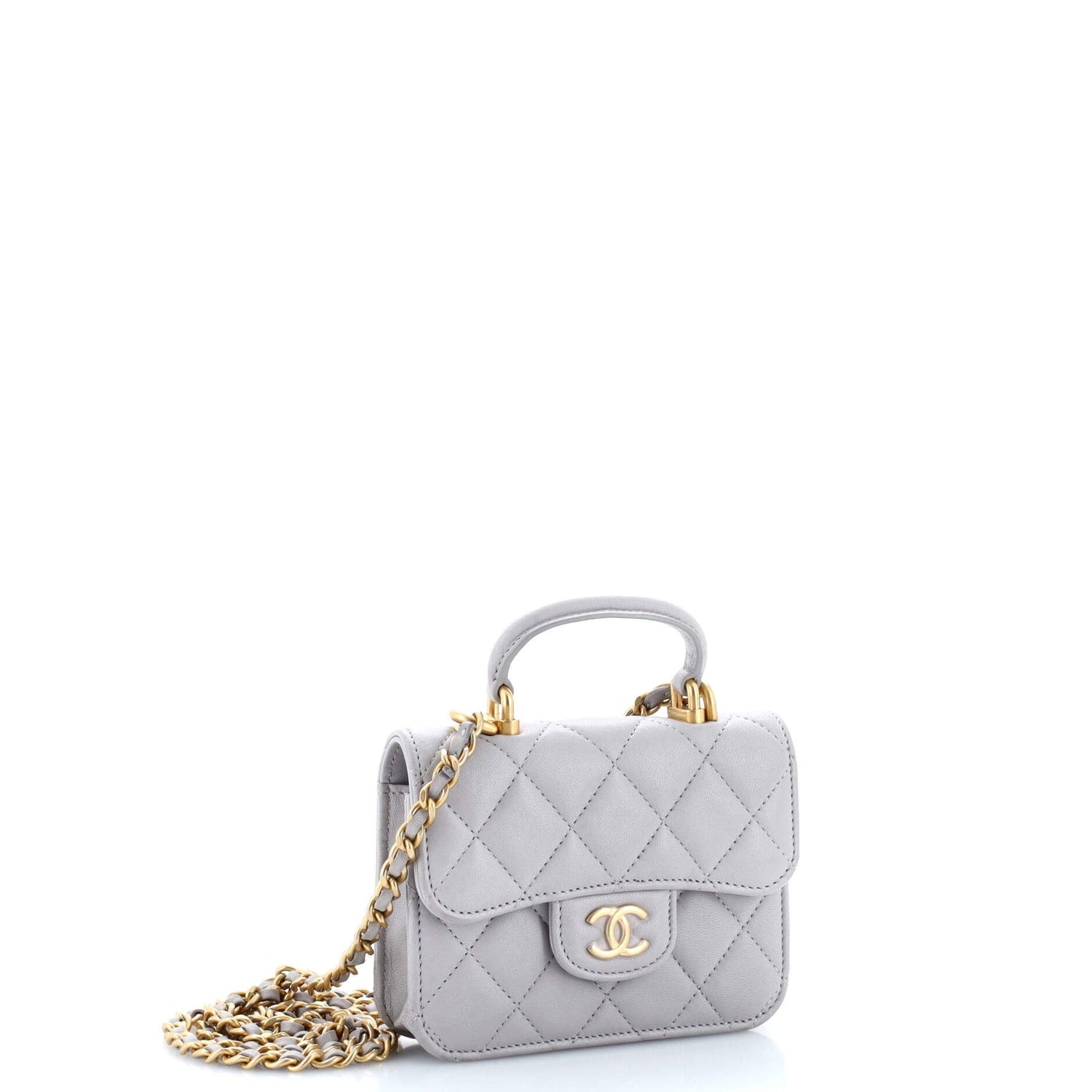 Chanel Top Handle Flap Coin Purse With Chain Quilted Lambskin