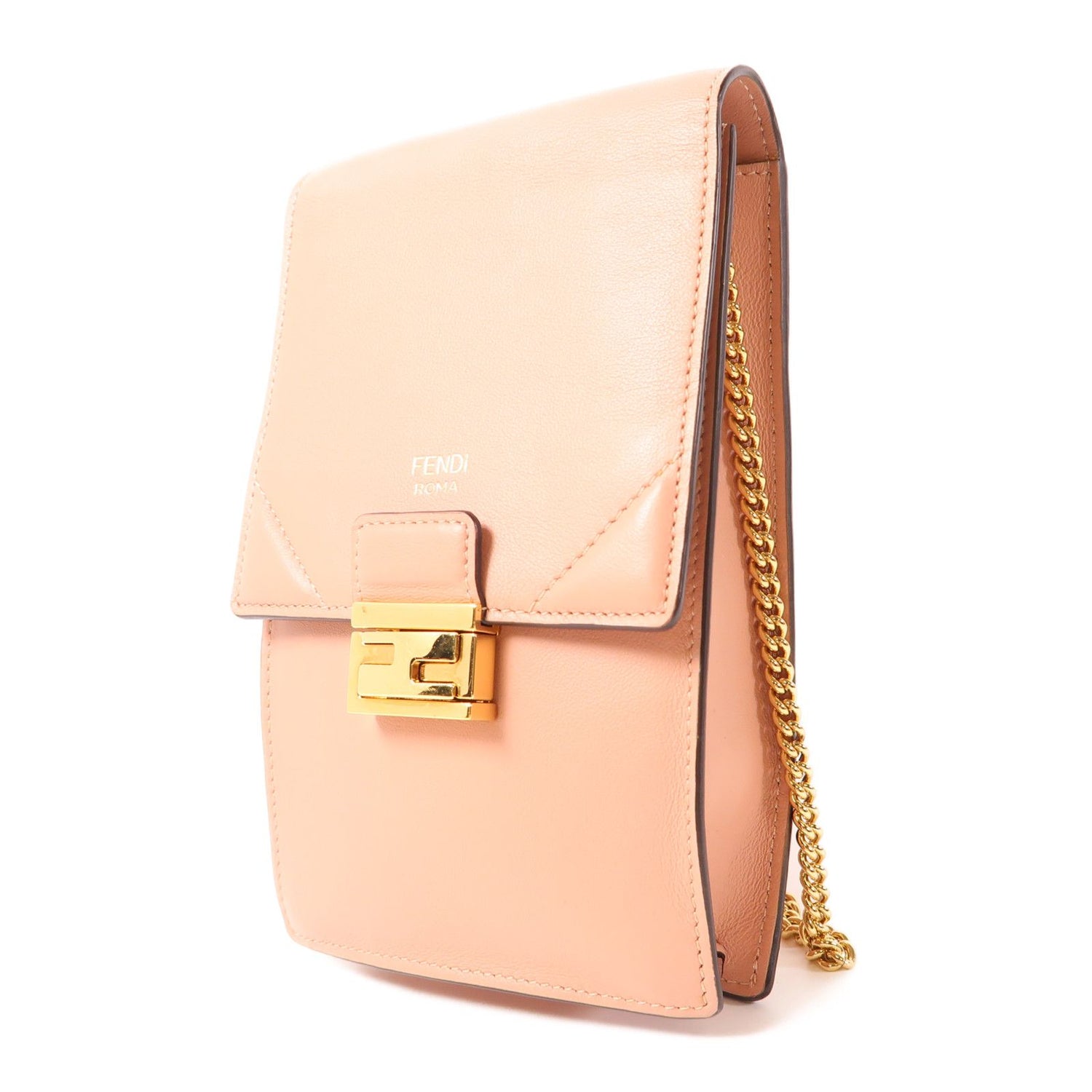 Fendi Cowhide Leather Phone Bag Golden Crosshair Shoulder Back Bag Pink Calfskin (cowhide) 8m 0436