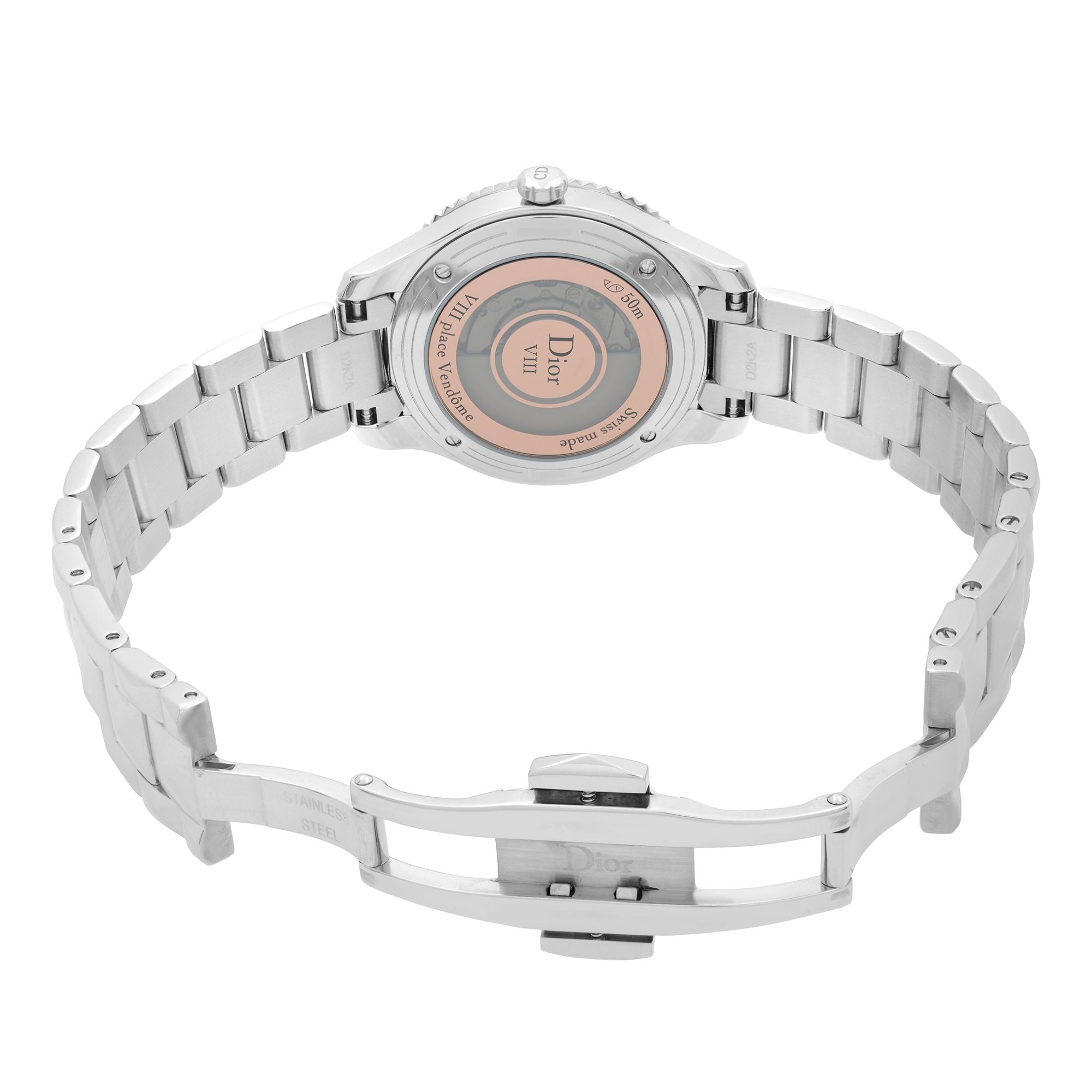 Christian Dior VIII Montaigne Steel Diamond Pink Dial Ladies Watch CD152510M002