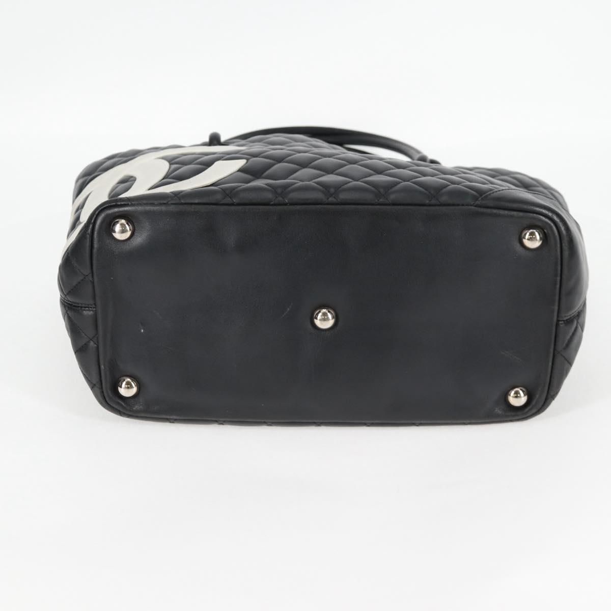 Chanel Cambon Line Matelasse Tote Bag Leather Black Silver Cc Auth