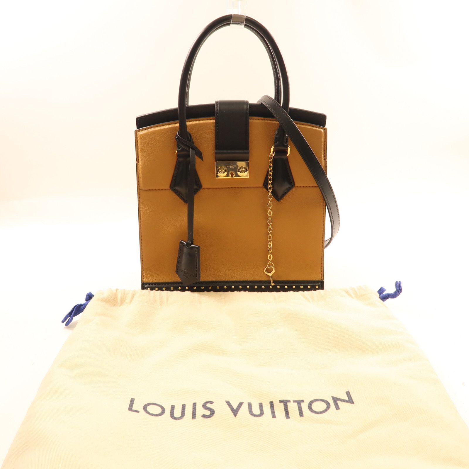 Louis Vuitton Cowhide Leather Studs Bicolor Hand-turn Shoulder Bag Beige Black Beige/black 2way Shoulder Bag M 51654