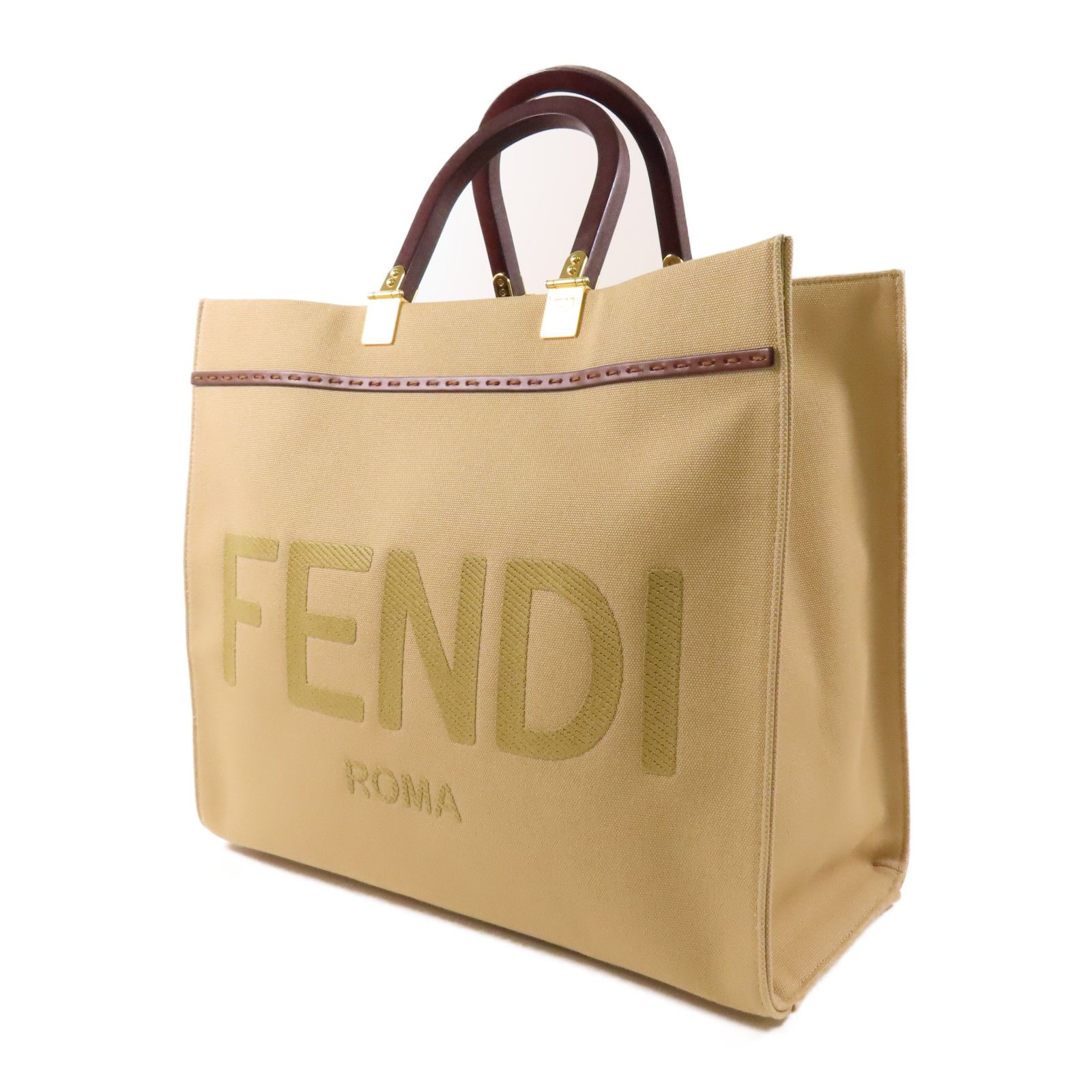 Fendi Canvas Sunshine Medium Gold Hand-handed Bag For Shoulders And Backs 2way Shoulder Bag Brown Canvas 8bh 386