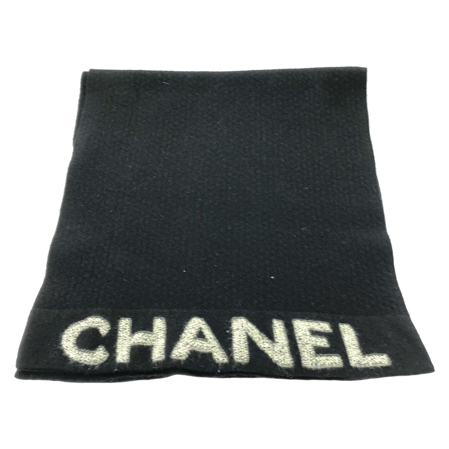Chanel Black Logo Scarf Scarf Wool