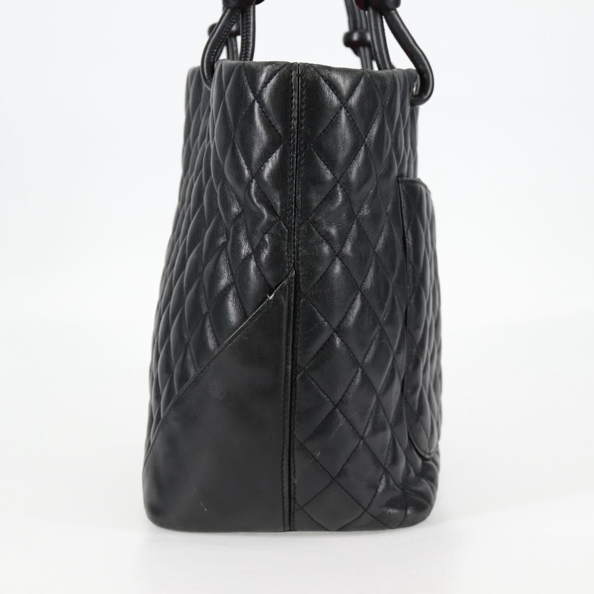 Chanel Cambon Line Matelasse Tote Bag Leather Black Silver Cc Auth