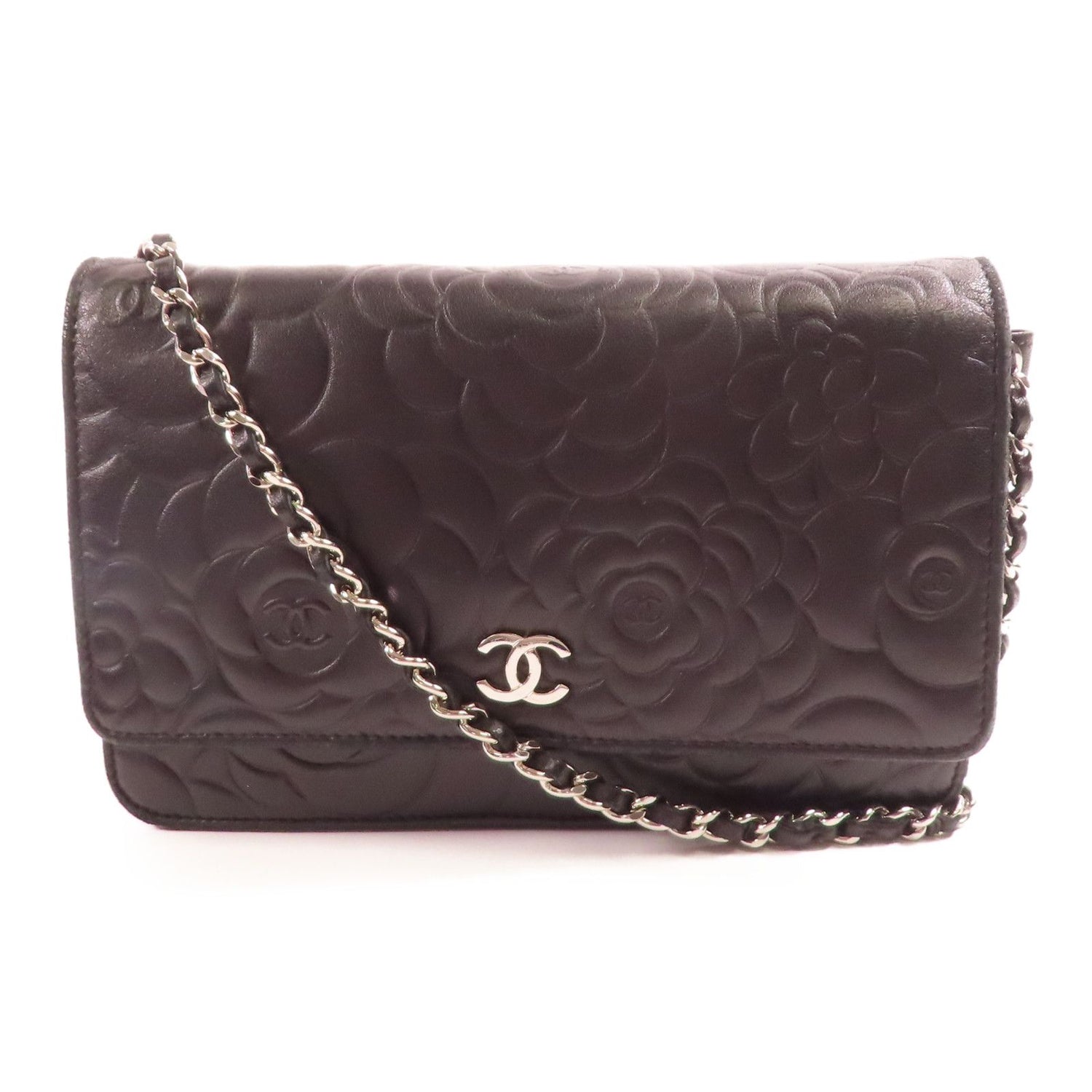 Chanel Lambskin Camellia Embossed Wallet on Chain WOC