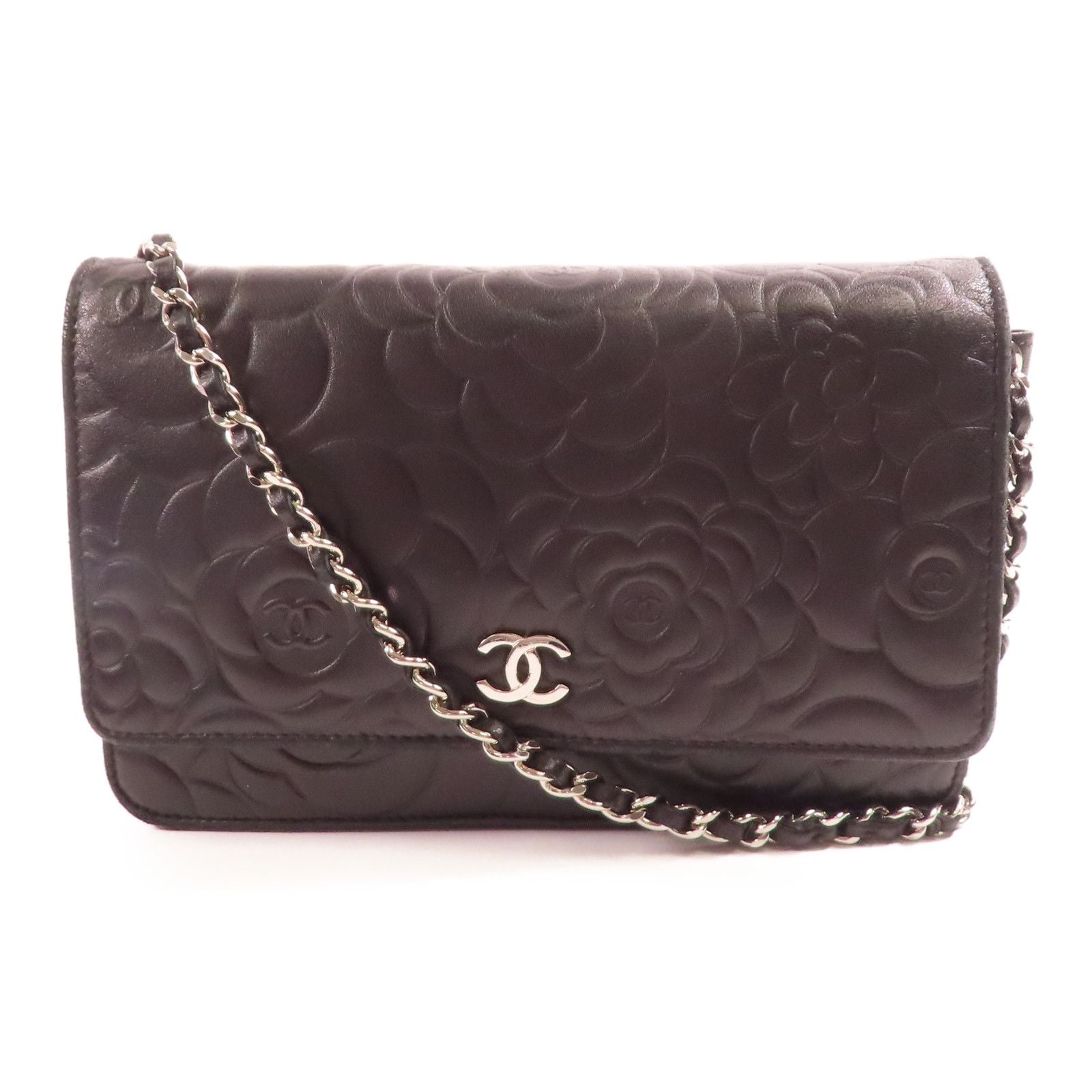 Chanel Lambskin Camellia Embossed Wallet on Chain WOC