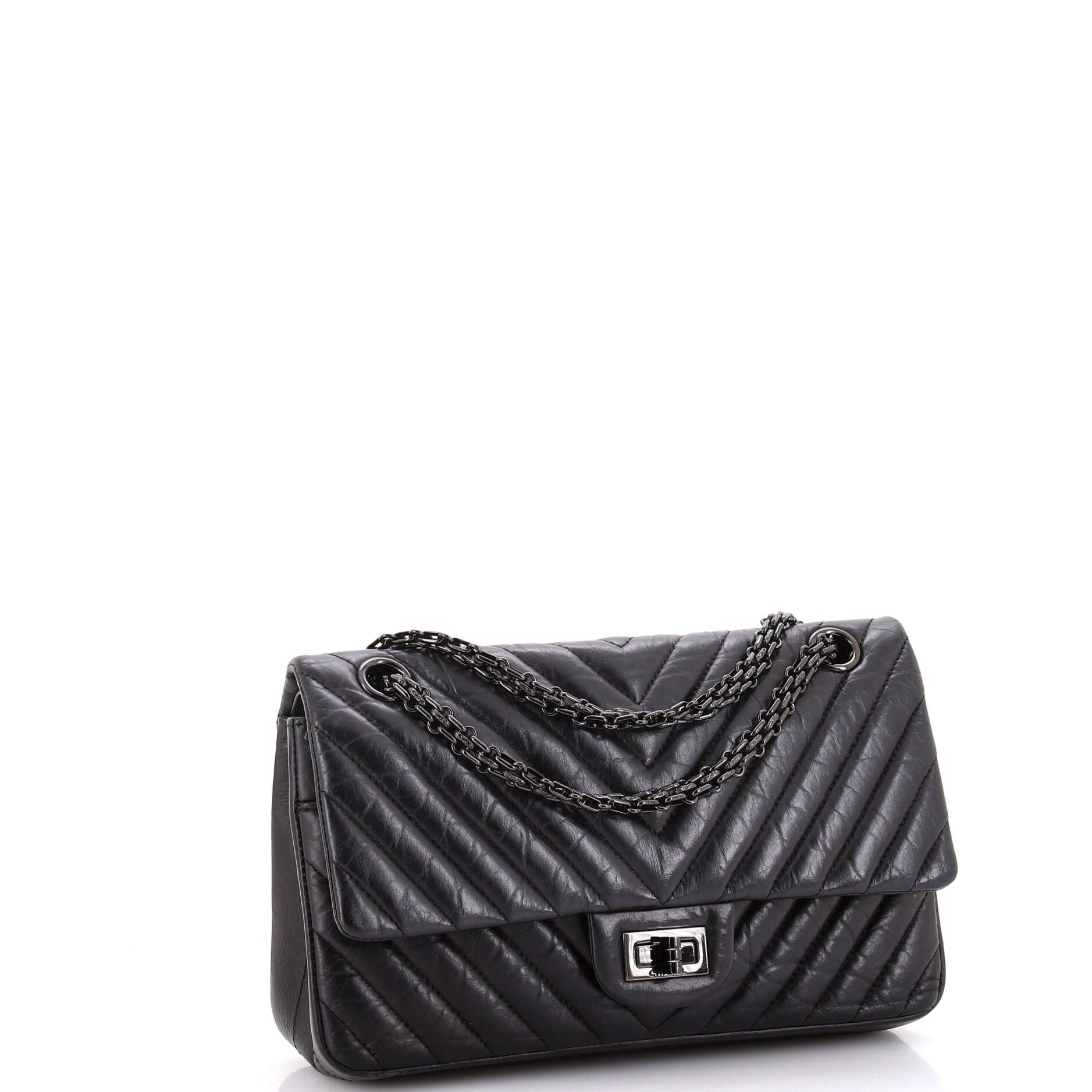 Chanel So Black Reissue 2.55 Flap Bag Chevron Aged Calfskin 225