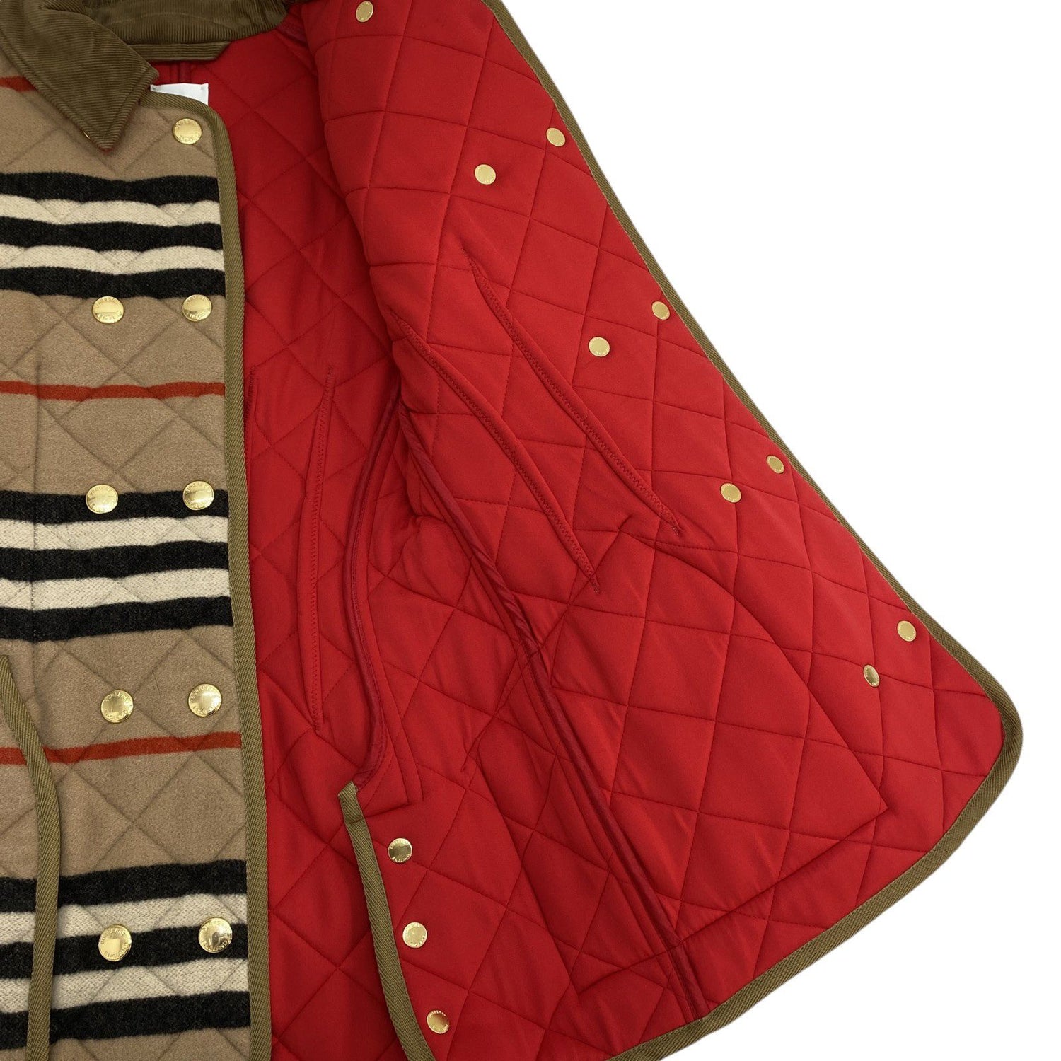 Burberry Upton Quilted Icon Striped Wool Jacket Camel