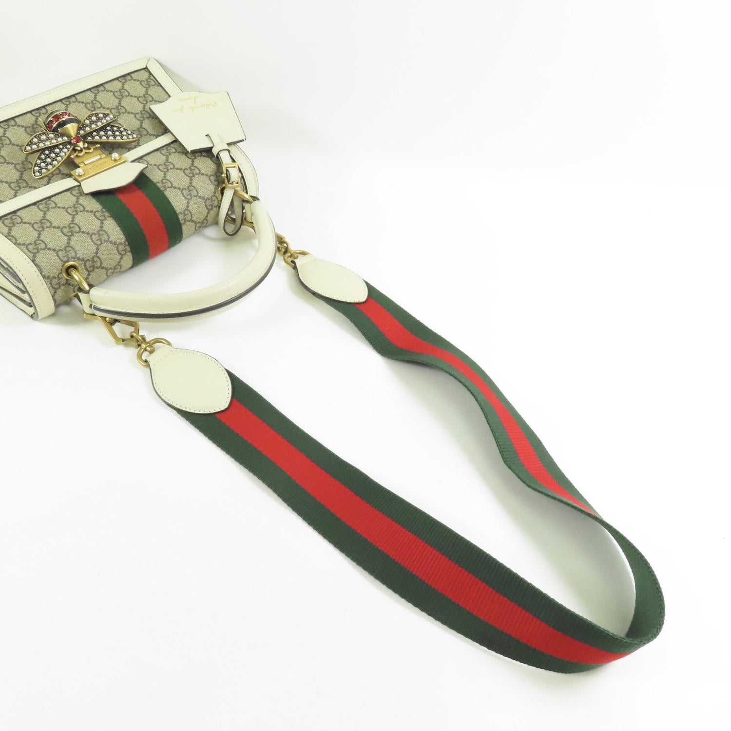Gucci GG Supreme Monogram Small Queen Margaret Top Handle Bag Beige White