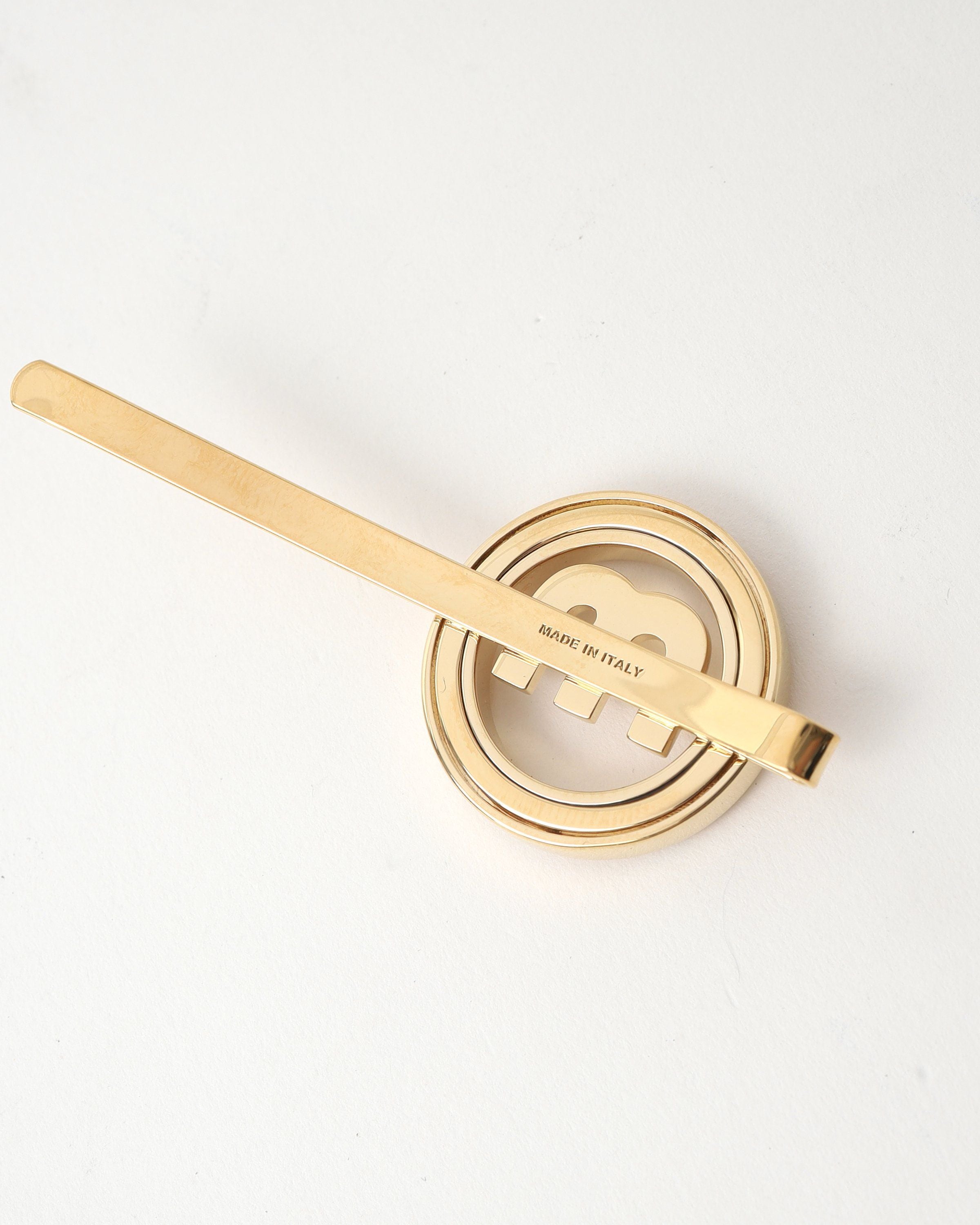 Miu Miu Logo Rhinestone Gold Hairpin