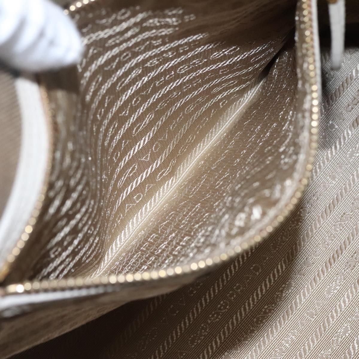 Prada Hand Bag Canvas Beige White Gold Auth