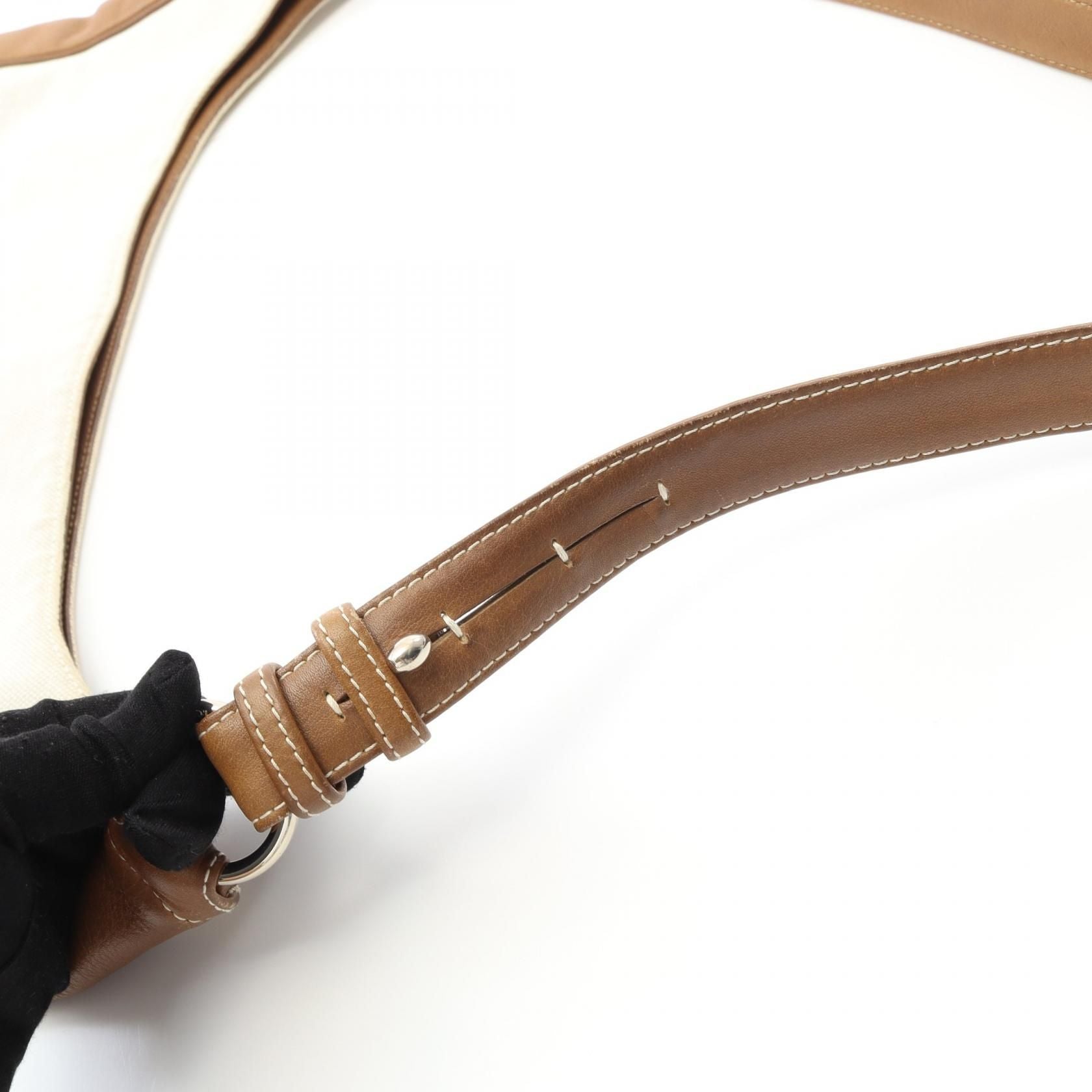 Loewe Anagram Shoulder Bag White Brown Canvas