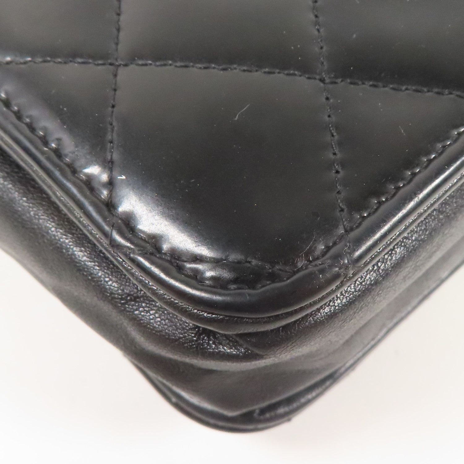 Chanel Black Lacquered Leather Woc Wallet On Chain Silver Cross Shoulder Back Bag Enamel