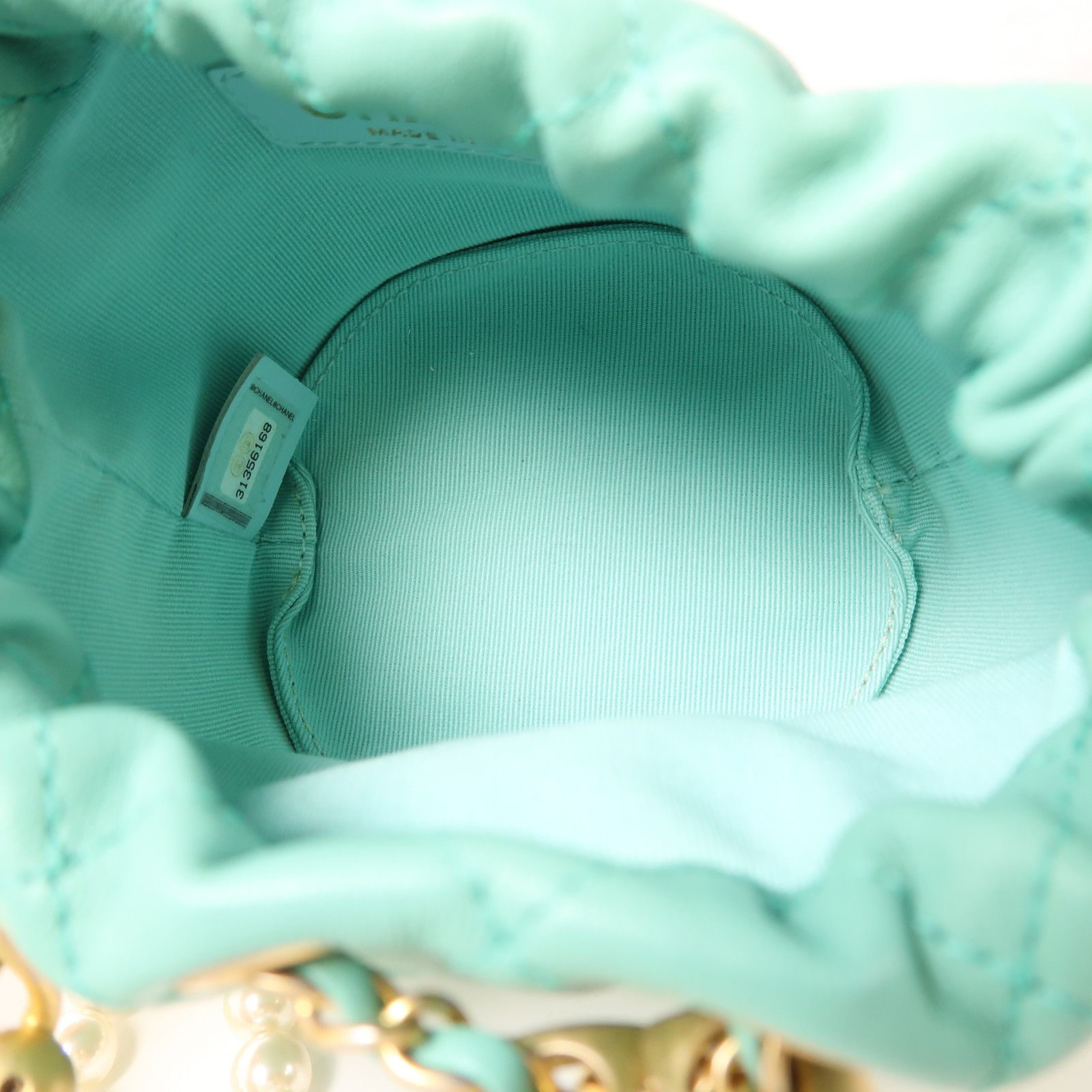 Chanel Green Sheepskin Leather Pearl Bucket Golden Shoulder Bucket Shoulder Bag Lambskin (sheep Leather)