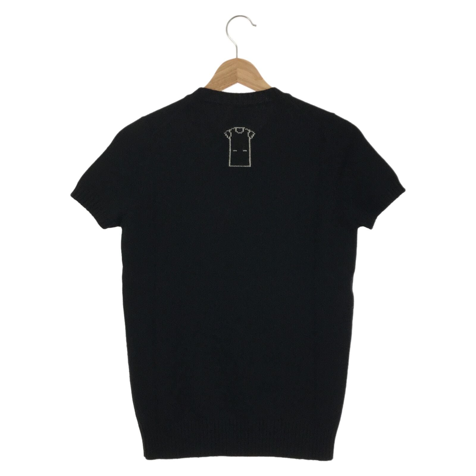 Chanel Short Sleeve Bow Sweater Black Cashmere 36