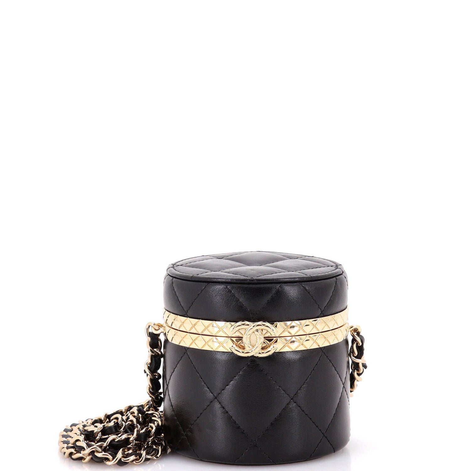 Chanel Lock Frame Round Vanity Case With Chain Quilted Lambskin Mini