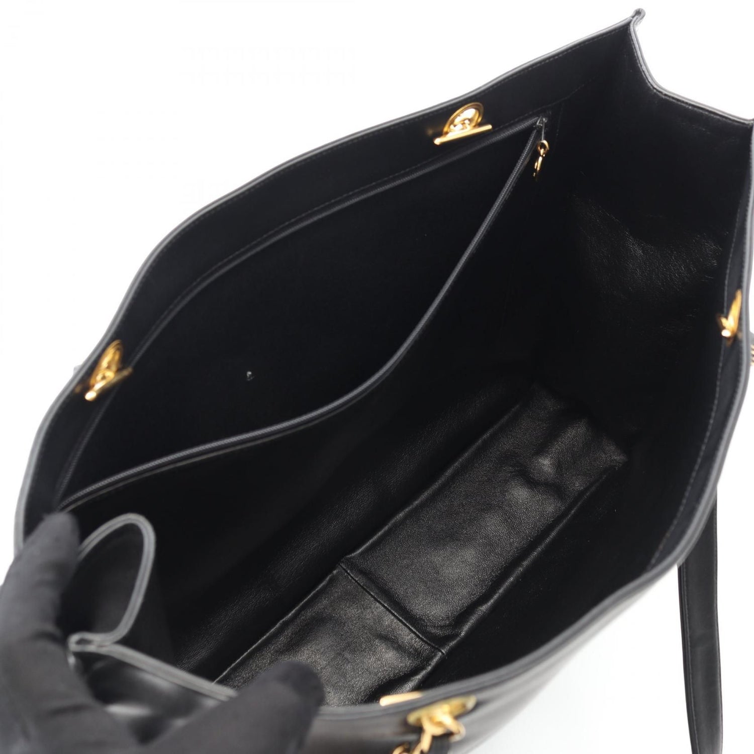 Chanel Black Deca Coco Mark Tote Bag Lambskin (sheep Leather)