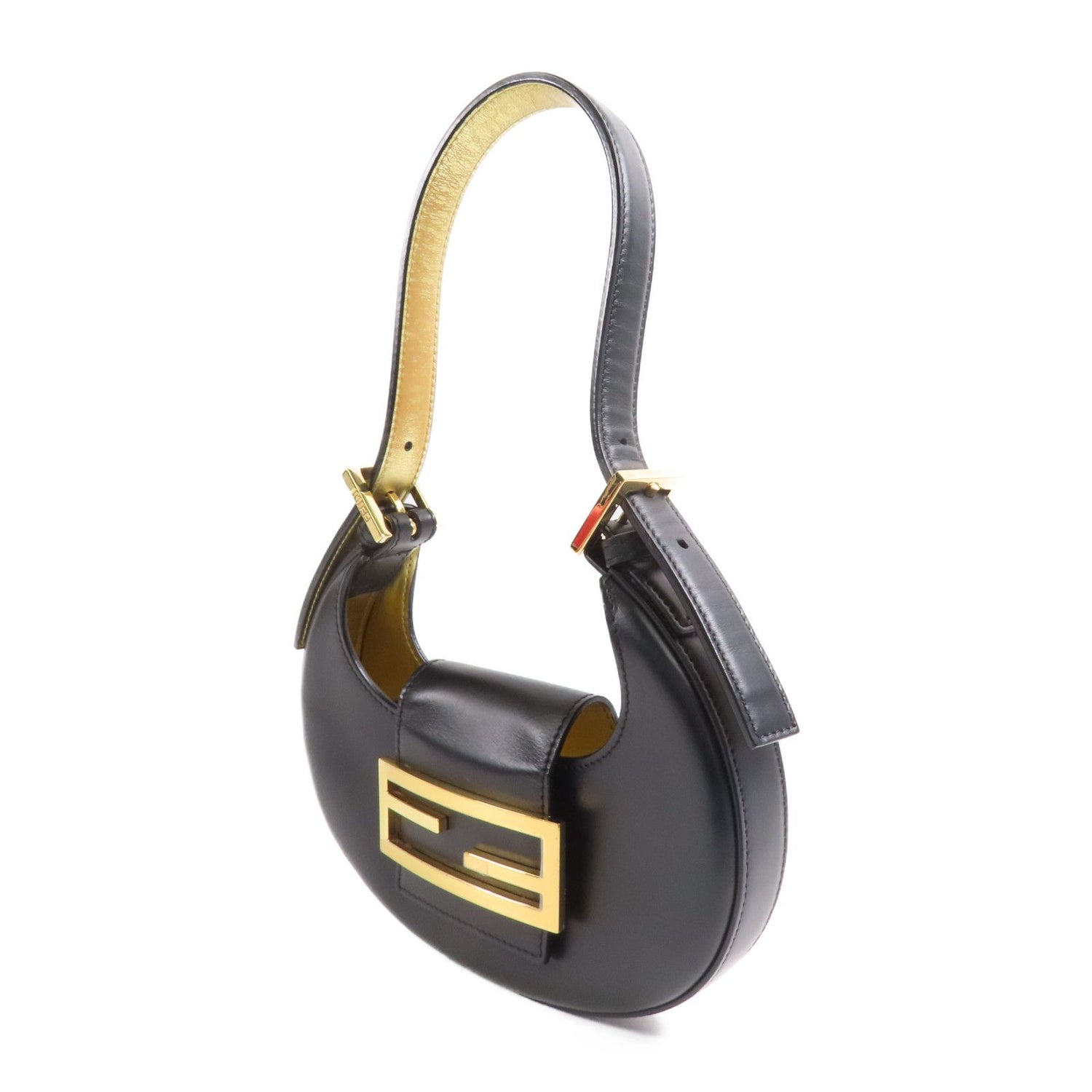 Fendi Cowhide Leather Cookie Hobo Bag Golden Shoulder Bag Black Calfskin (cowhide) 8bs 065