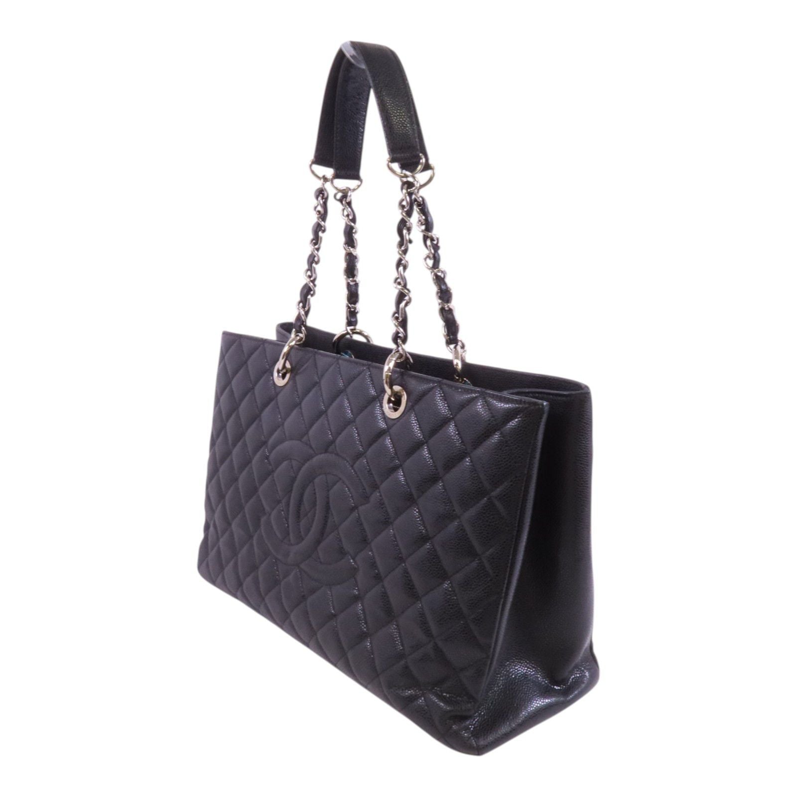 Chanel Black Cowhide Leather Gst Silver Crosshair Shoulder Bag Calfskin (cowhide)