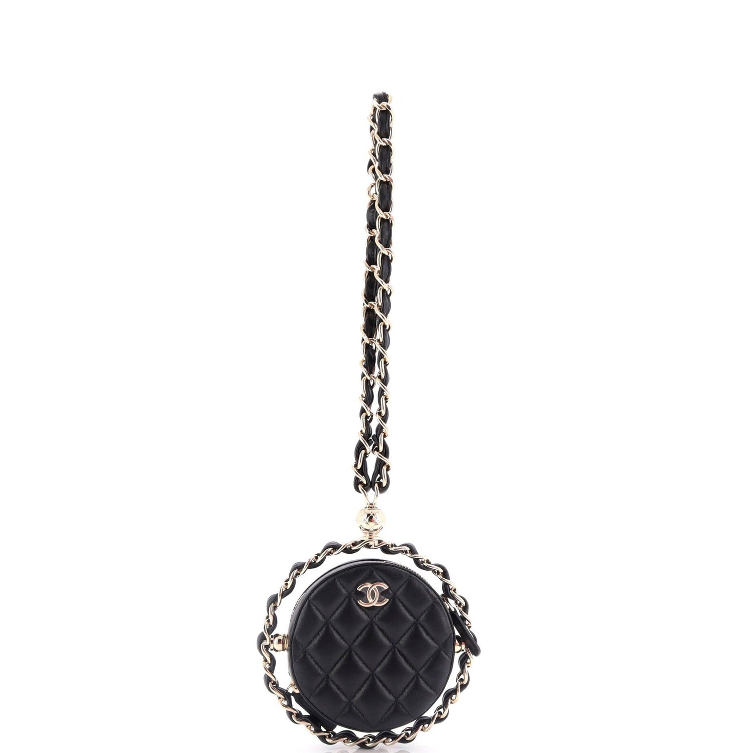 Chanel Frame Chain Around Round Clutch With Chain Quilted Lambskin Mini