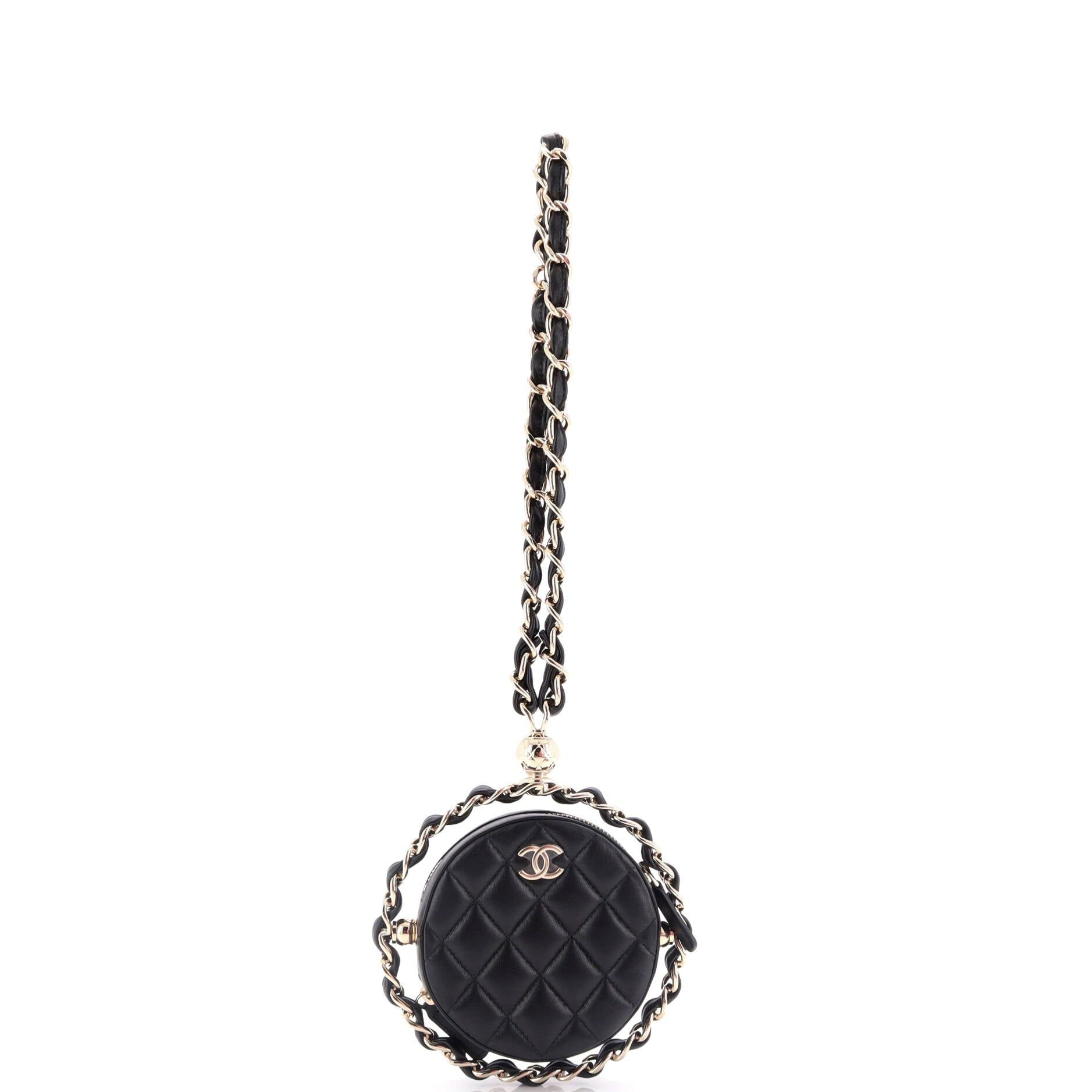 Chanel Frame Chain Around Round Clutch With Chain Quilted Lambskin Mini