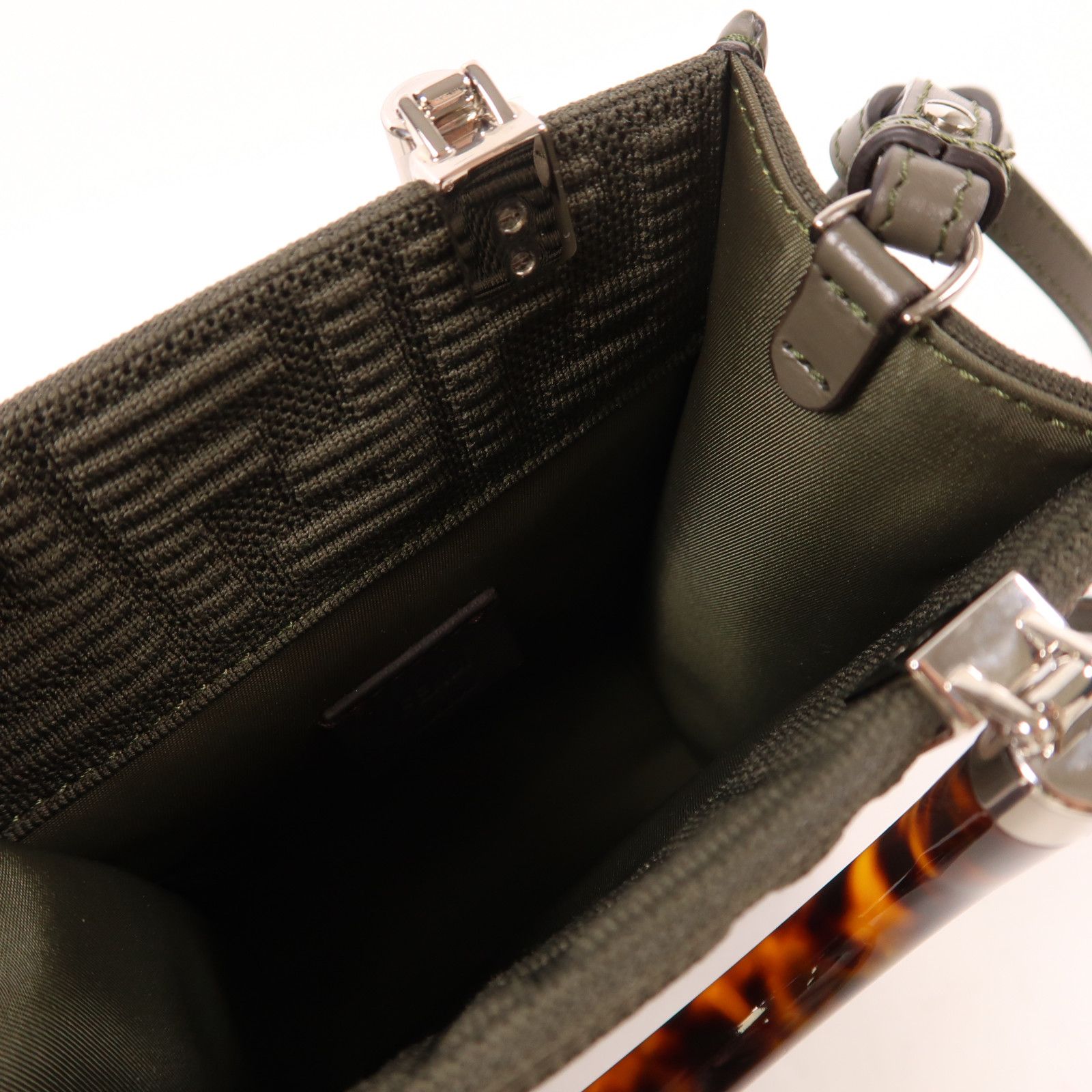 Fendi Needle Woven Fabric Sunshin Silver Handmade Shoulder And Back Bag 2way Shoulder Bag Khaki Green Other Knit 8bs 05