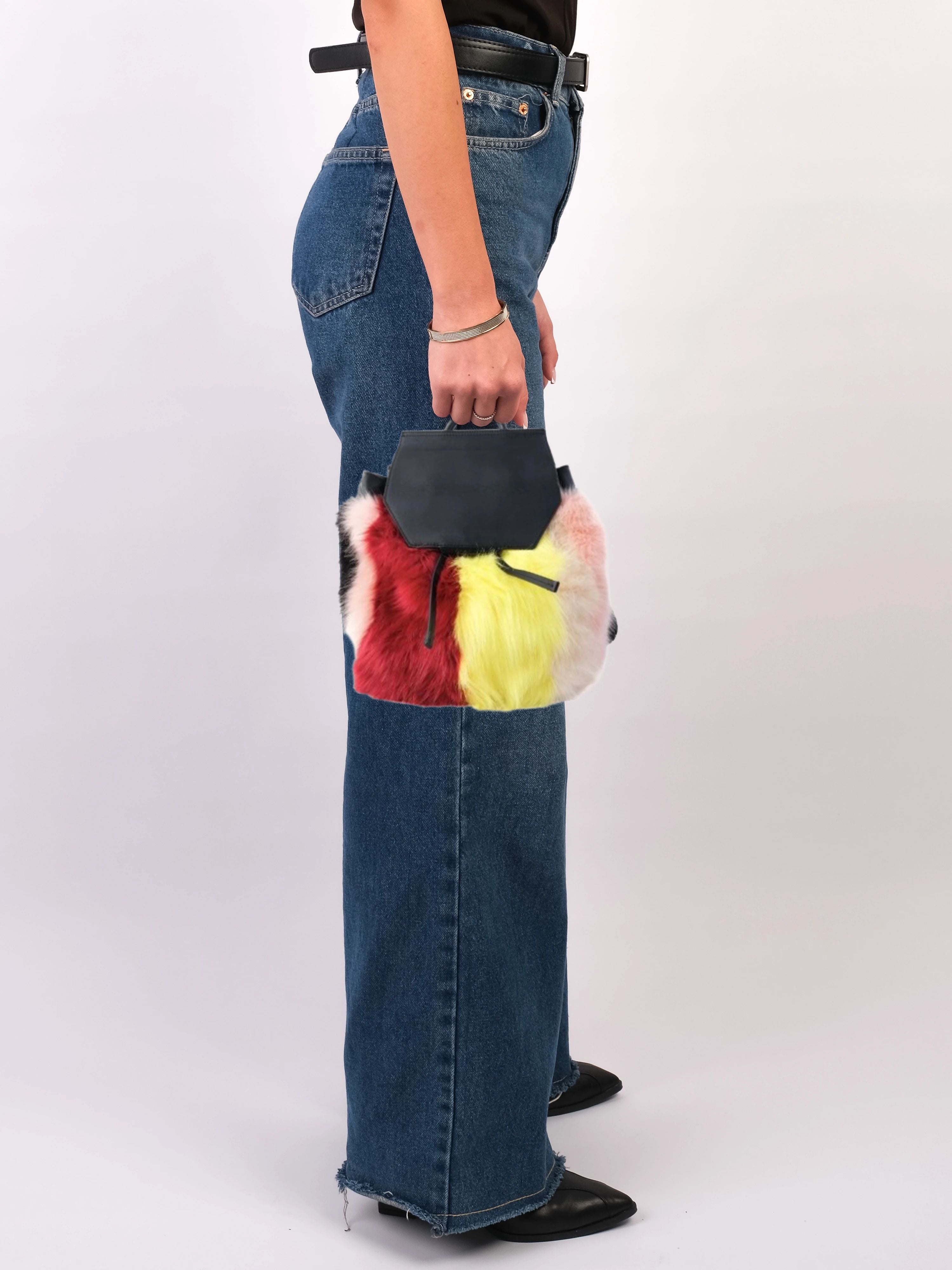 Excellent Kendall+Kylie Multicolored Faux Fur and Leather Backpack