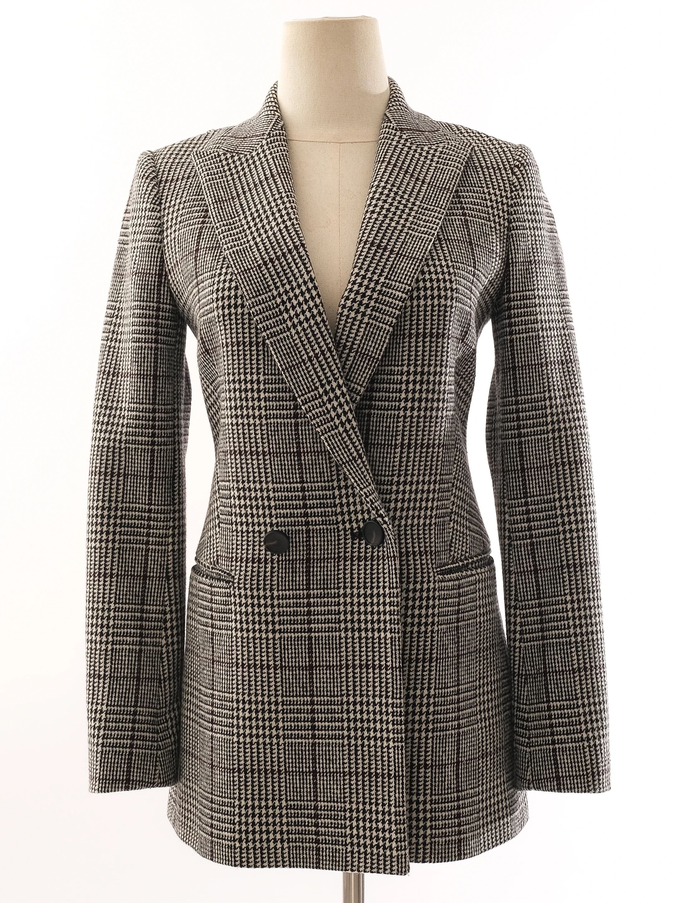 Excellent Reiss Wool Gray Plaid Blazer Double-Breasted Size XXS