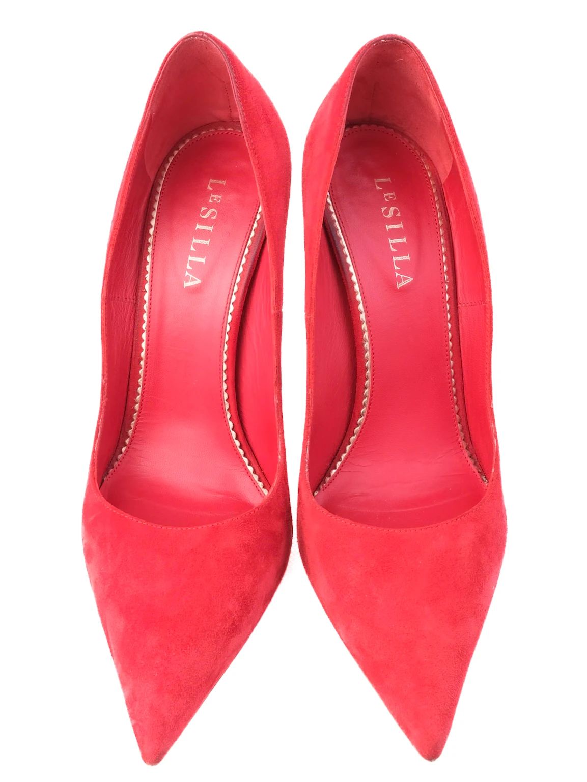 Excellent Lesilla Red Genuine Suede High-Heeled Shoes with Gold Heel